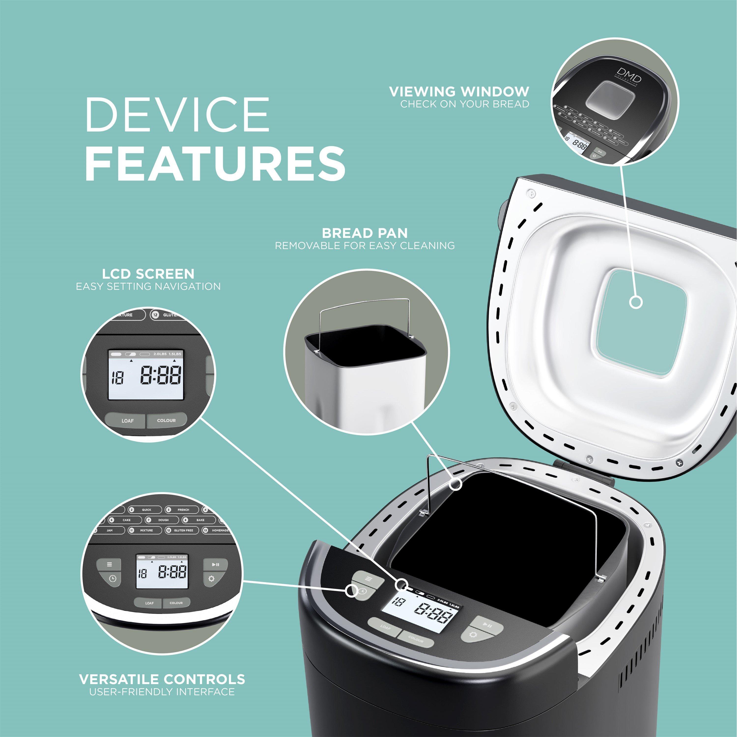 Black - DMD Collective - 17-in-1 Bread Maker, 2lb Bread Machine - 7