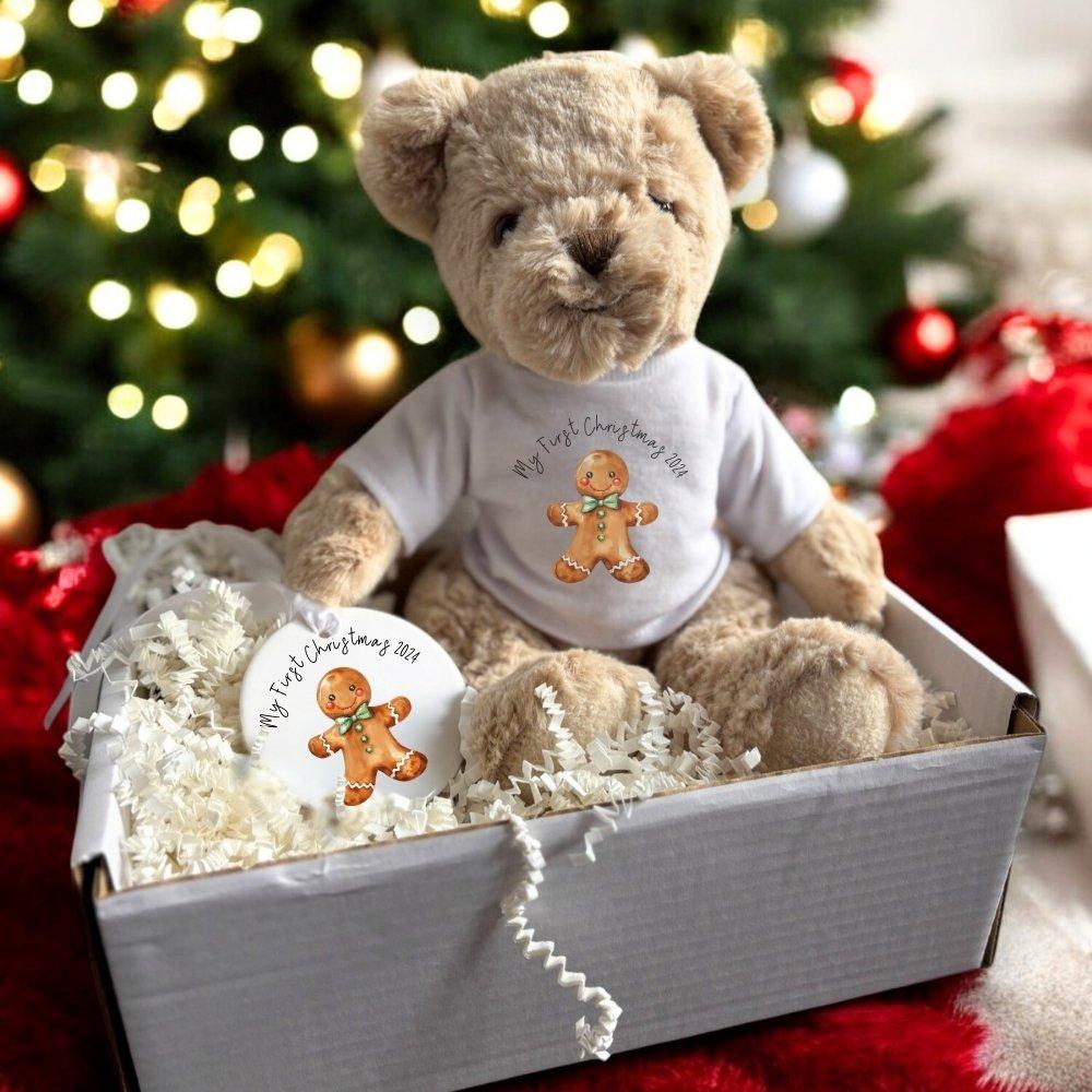 White / Cream - Aye Do Gifts - My 1st Xmas Gingerbread Man Teddy & Ceramic Hamper - 1