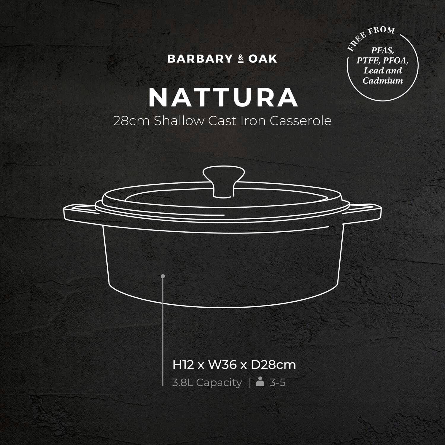 Agave - Barbary And Oak - Nattura 28cm/3.8L Shallow Cast Iron Casserole Dish  Agave - 6
