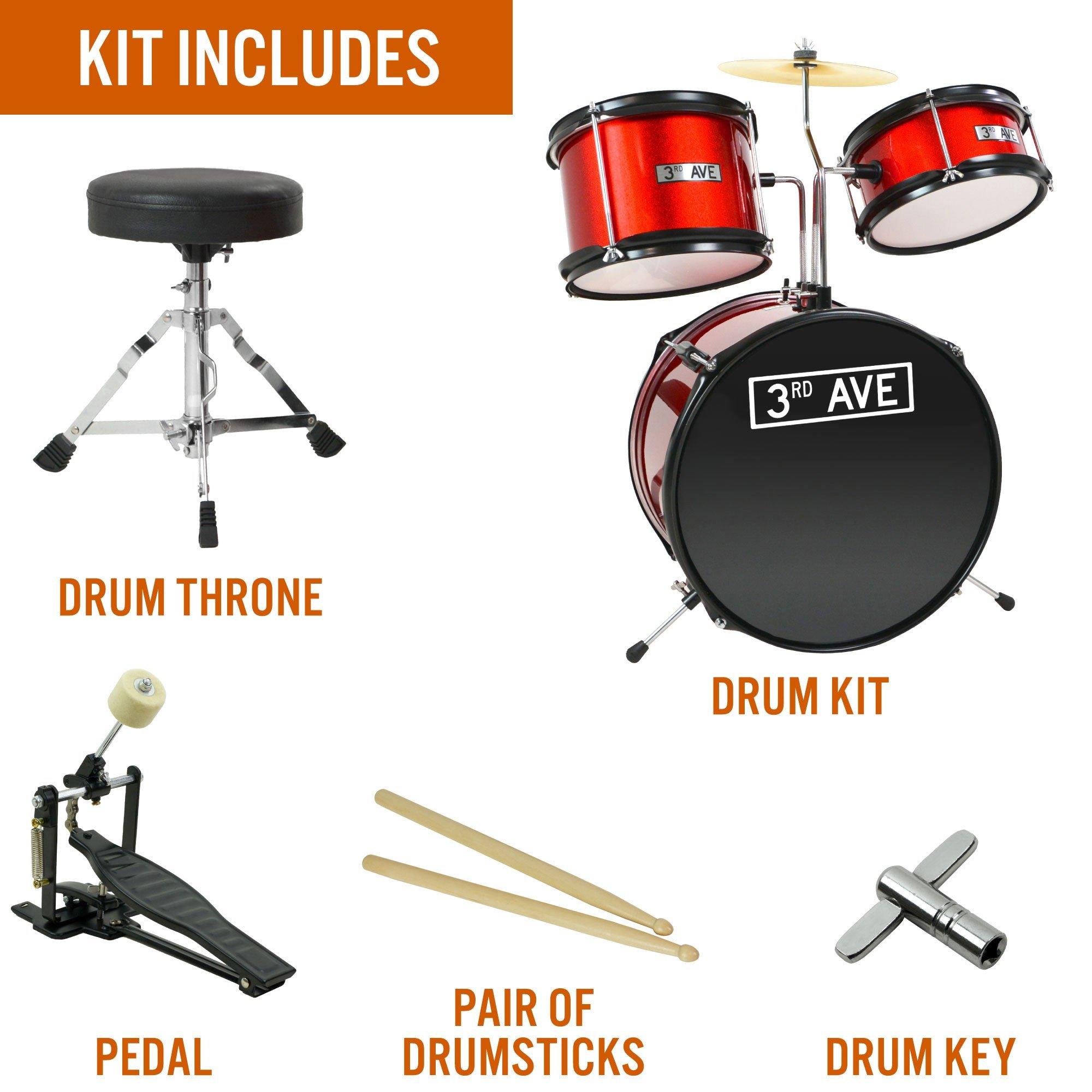 Red - 3rd Avenue - 3 Piece Junior Drum Kit - 3