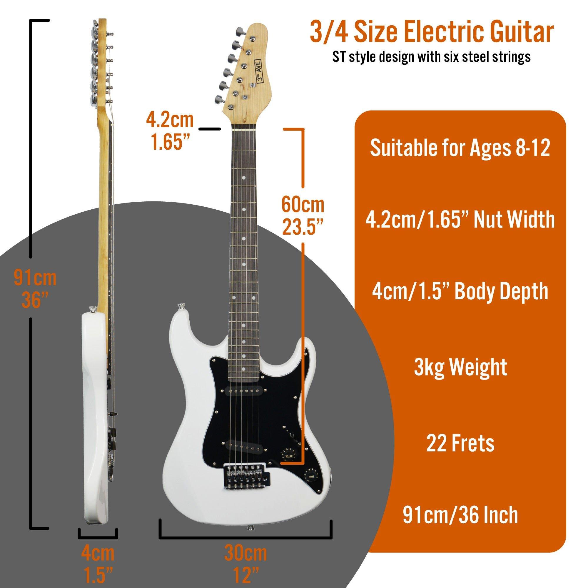 White - 3rd Avenue - 3/4 Size Electric Guitar Pack with Amp - 2