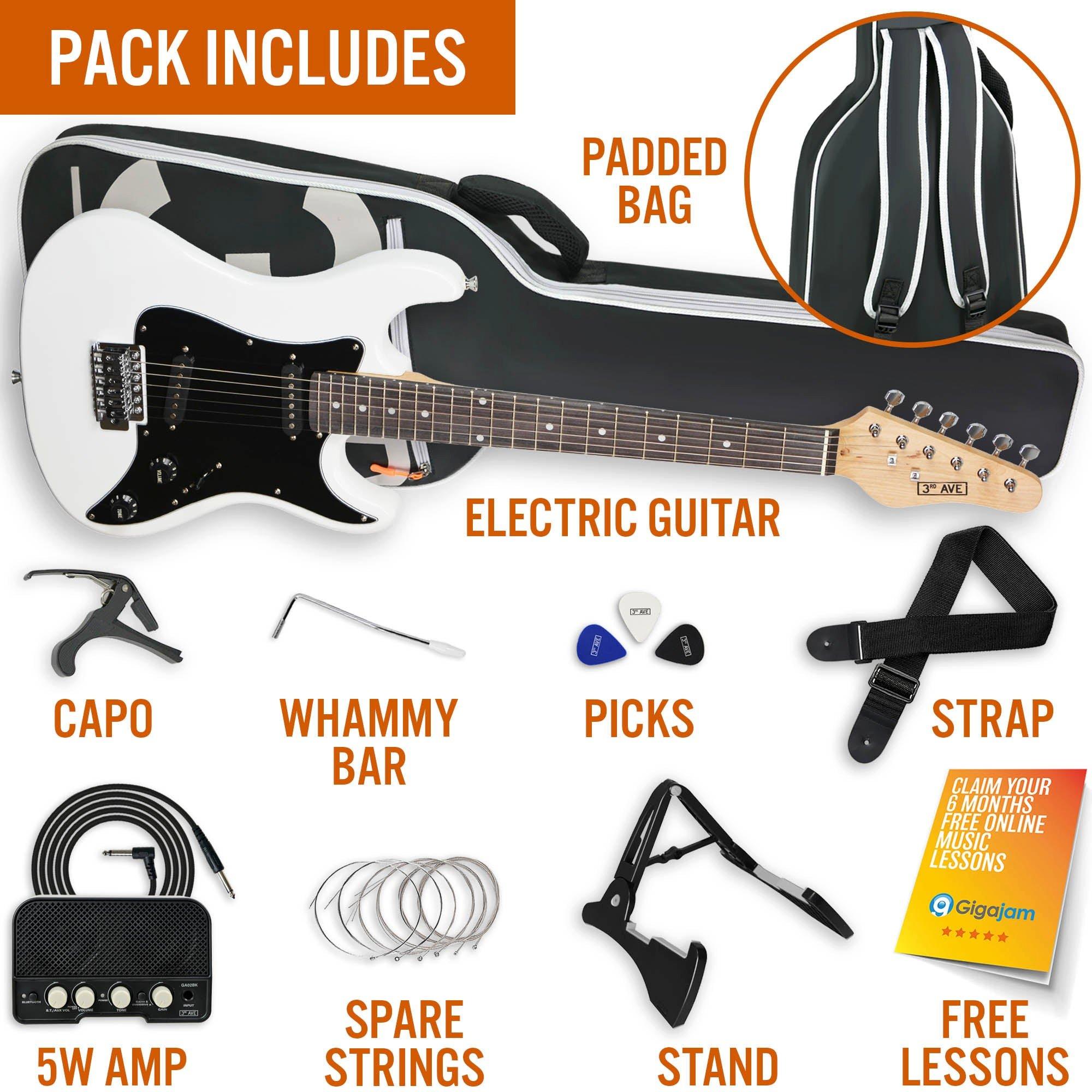 White - 3rd Avenue - 3/4 Size Electric Guitar Pack with Amp - 3