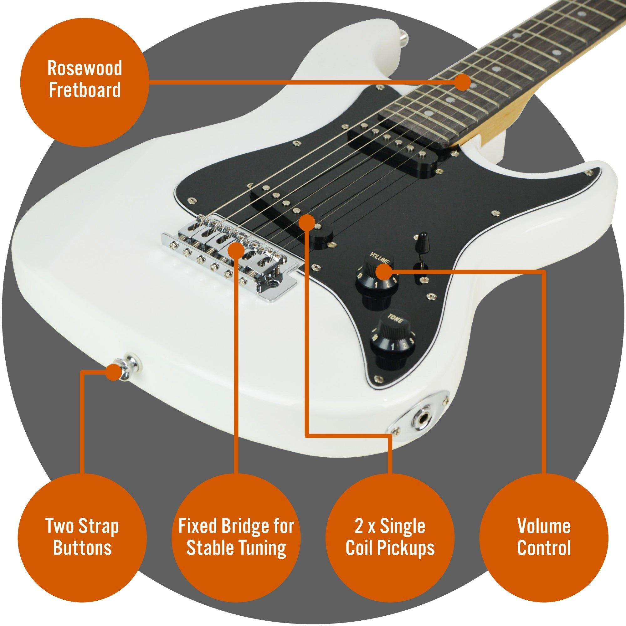 White - 3rd Avenue - 3/4 Size Electric Guitar Pack with Amp - 4