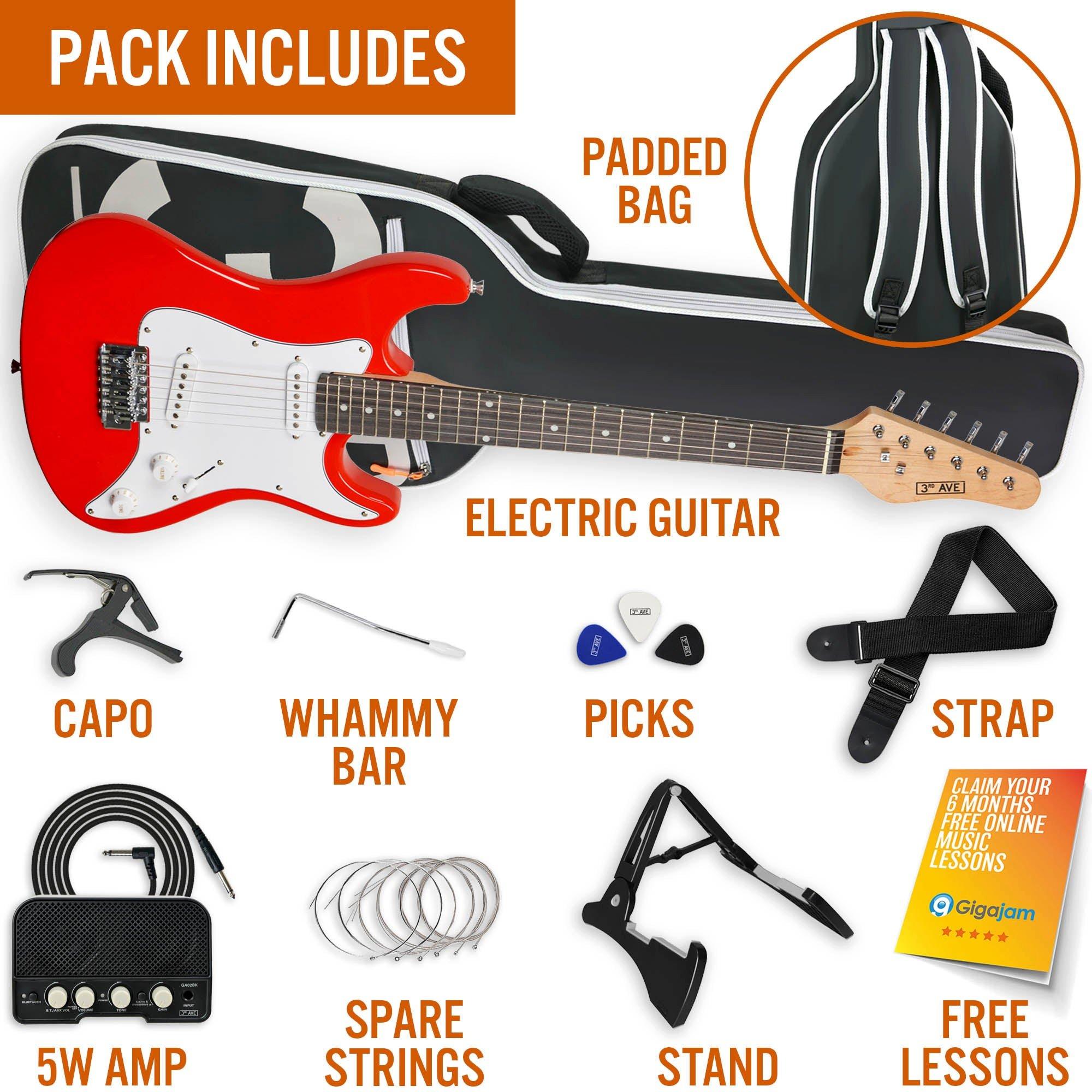 Red - 3rd Avenue - 3/4 Size Electric Guitar Pack with Amp - 3
