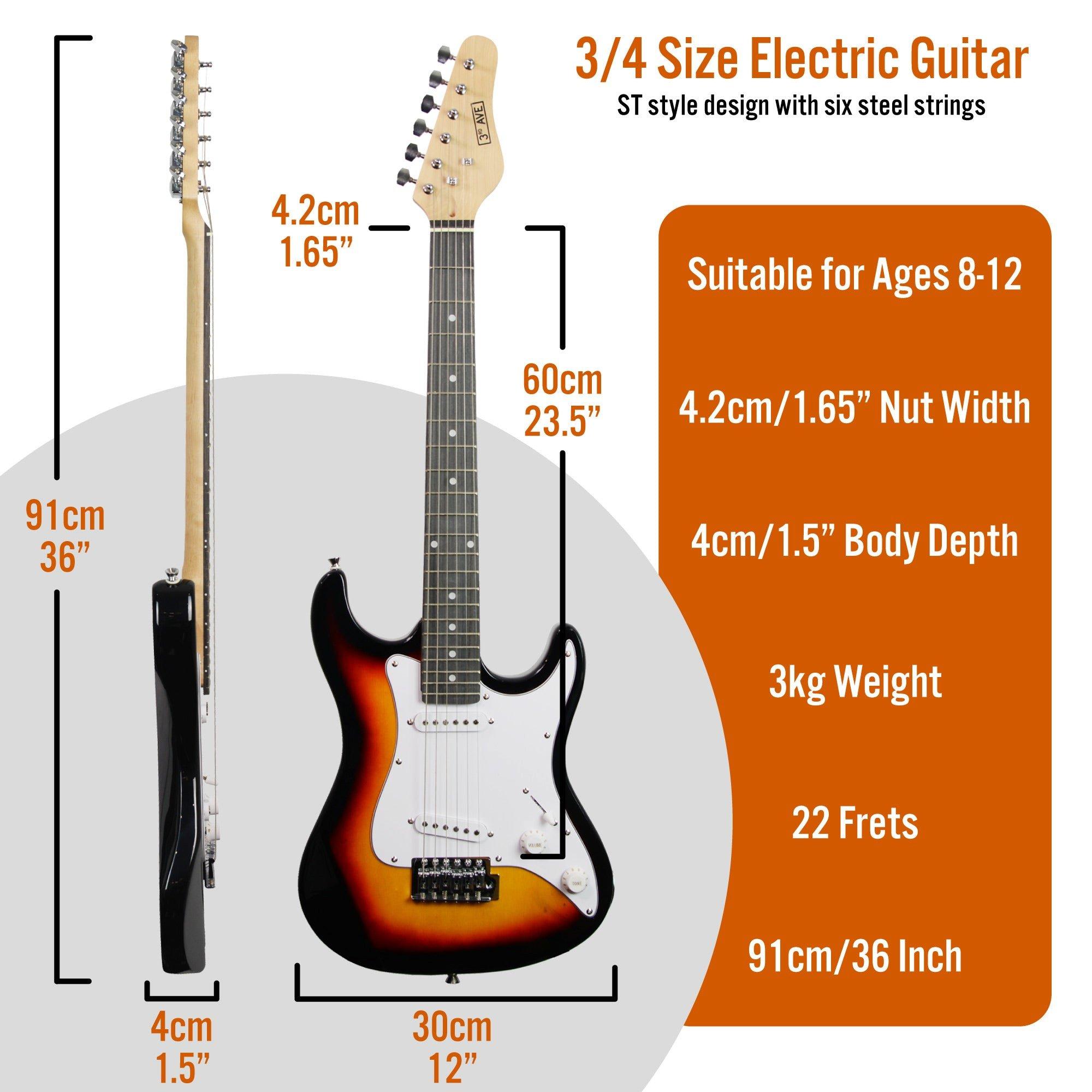 Sunburst - 3rd Avenue - three quarter Size Electric Guitar Pack with Amp - 2