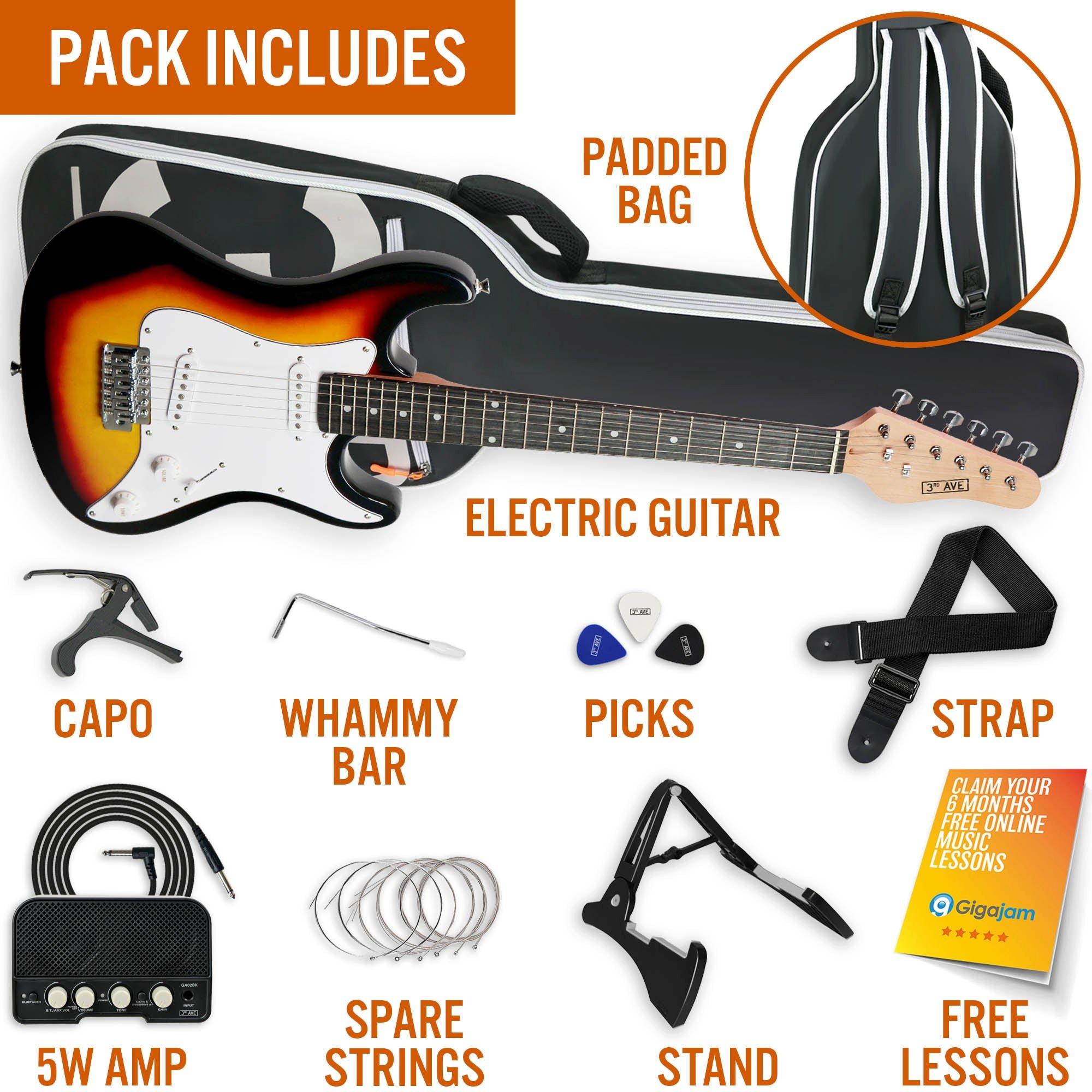 Sunburst - 3rd Avenue - three quarter Size Electric Guitar Pack with Amp - 3