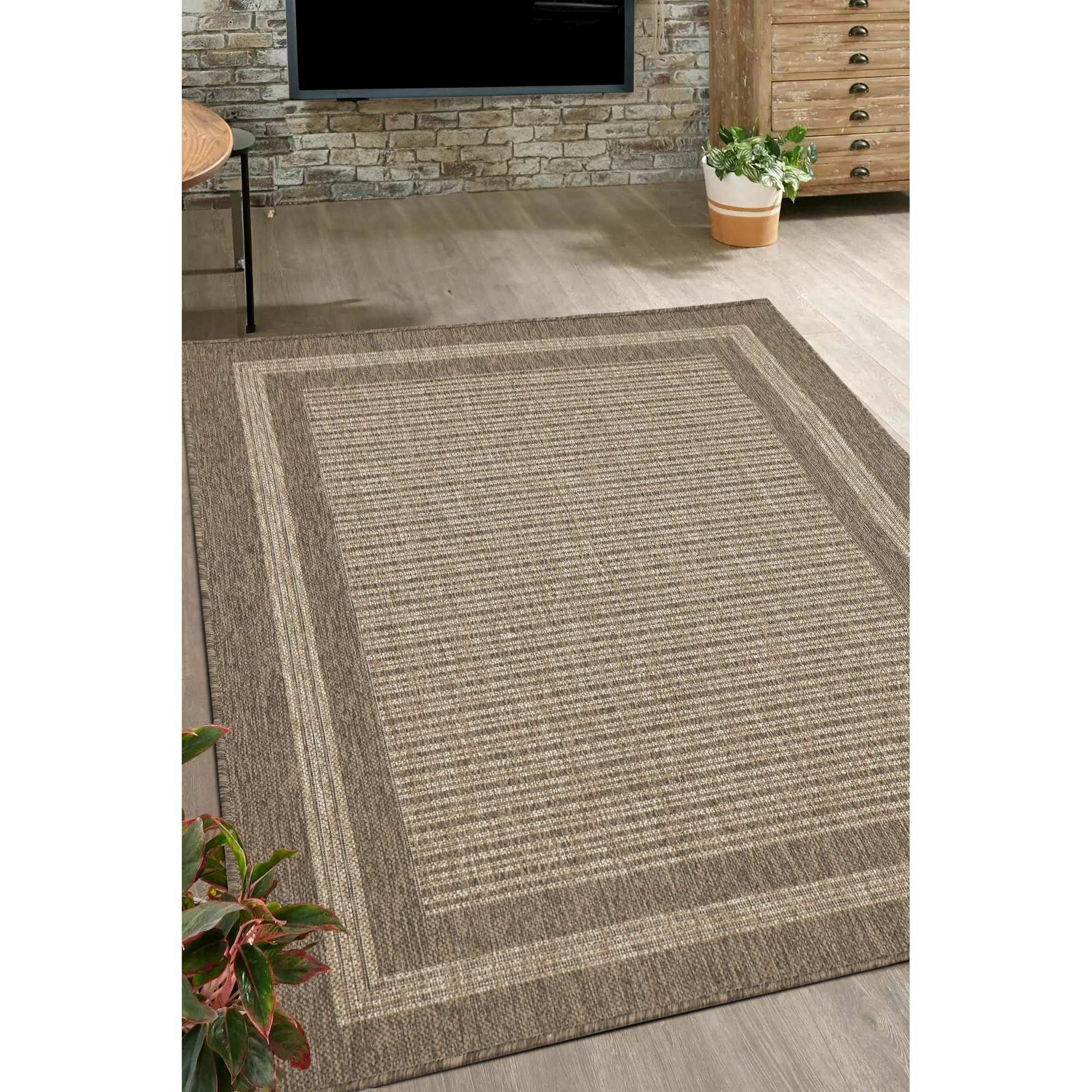 Homemaker  Gel Backed Border Flatweave Rug Latte - 160x225cm