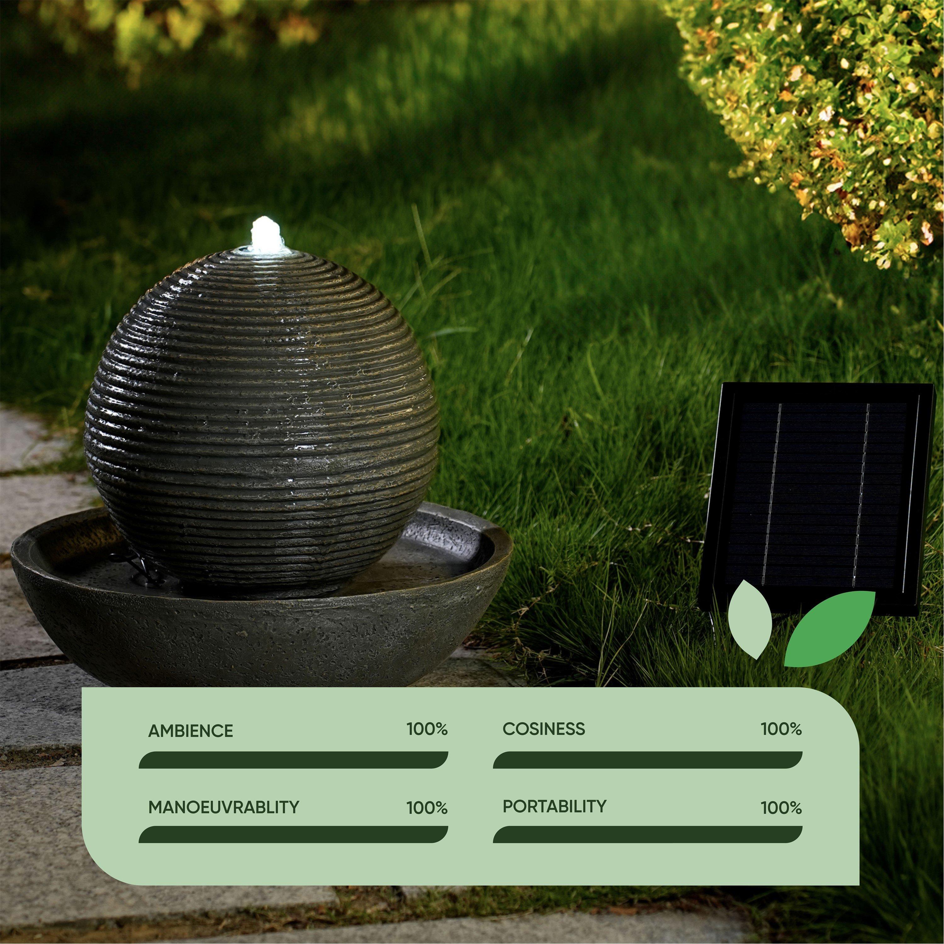 Grey - Streetwize - Solar Ball Water Feature With Battery Back-up - 7