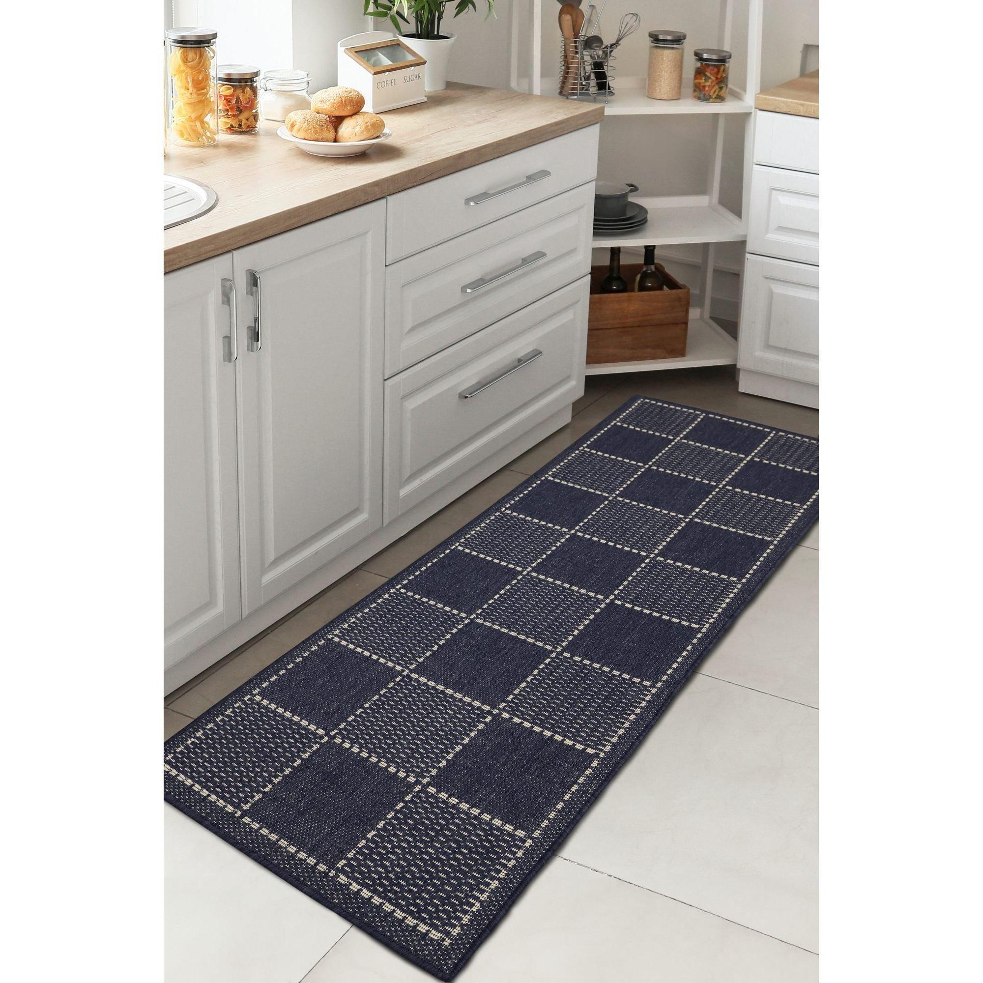 Navy - Homemaker - Check Gel Flatweave Rug Navy - 2