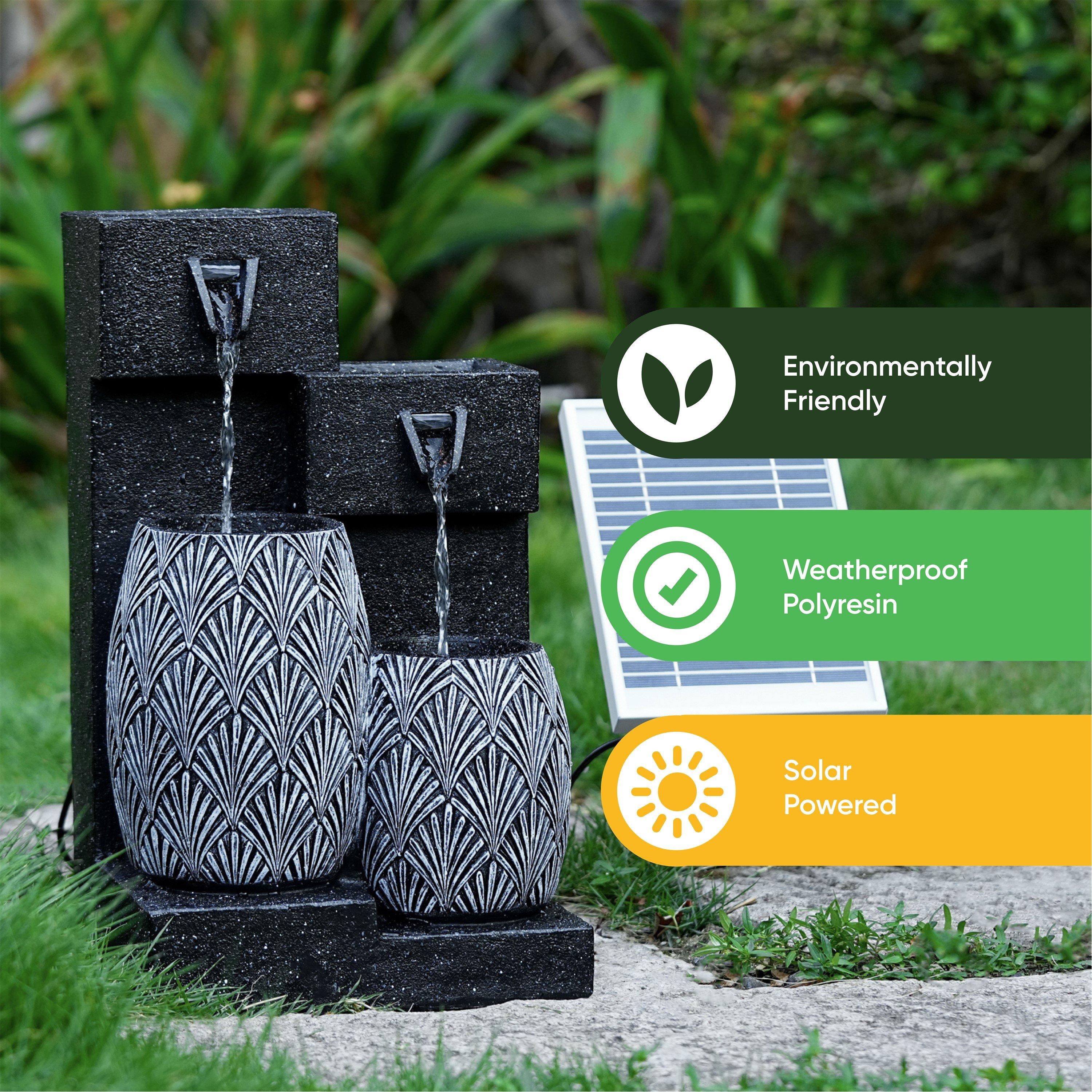 Black - Streetwize - Vase Solar Water Feature With Battery Back-up - 5