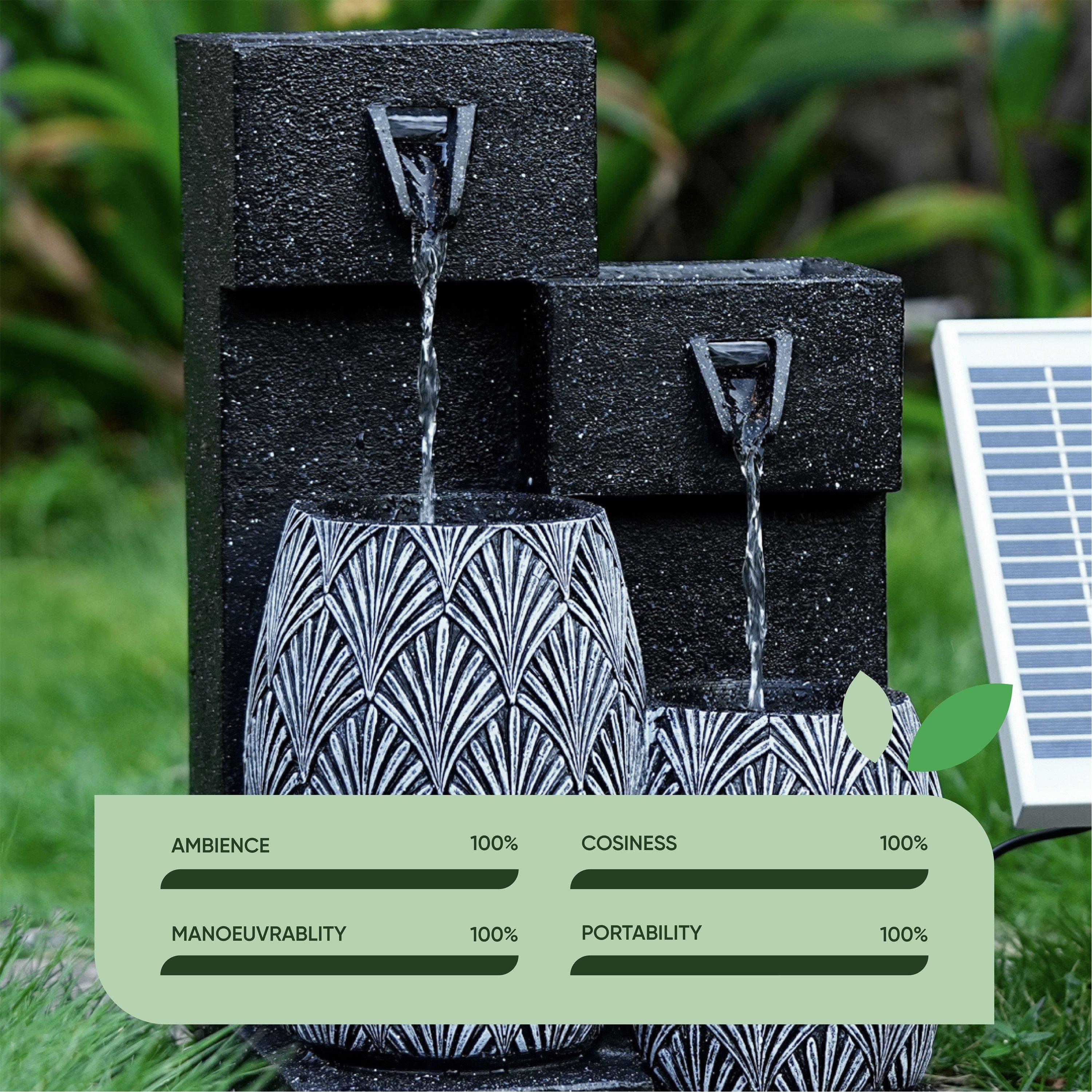 Black - Streetwize - Vase Solar Water Feature With Battery Back-up - 7