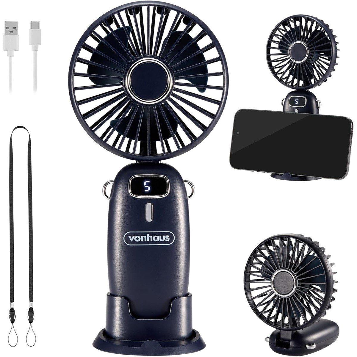 Blue - VonHaus - Rechargeable Handheld Fan - 1