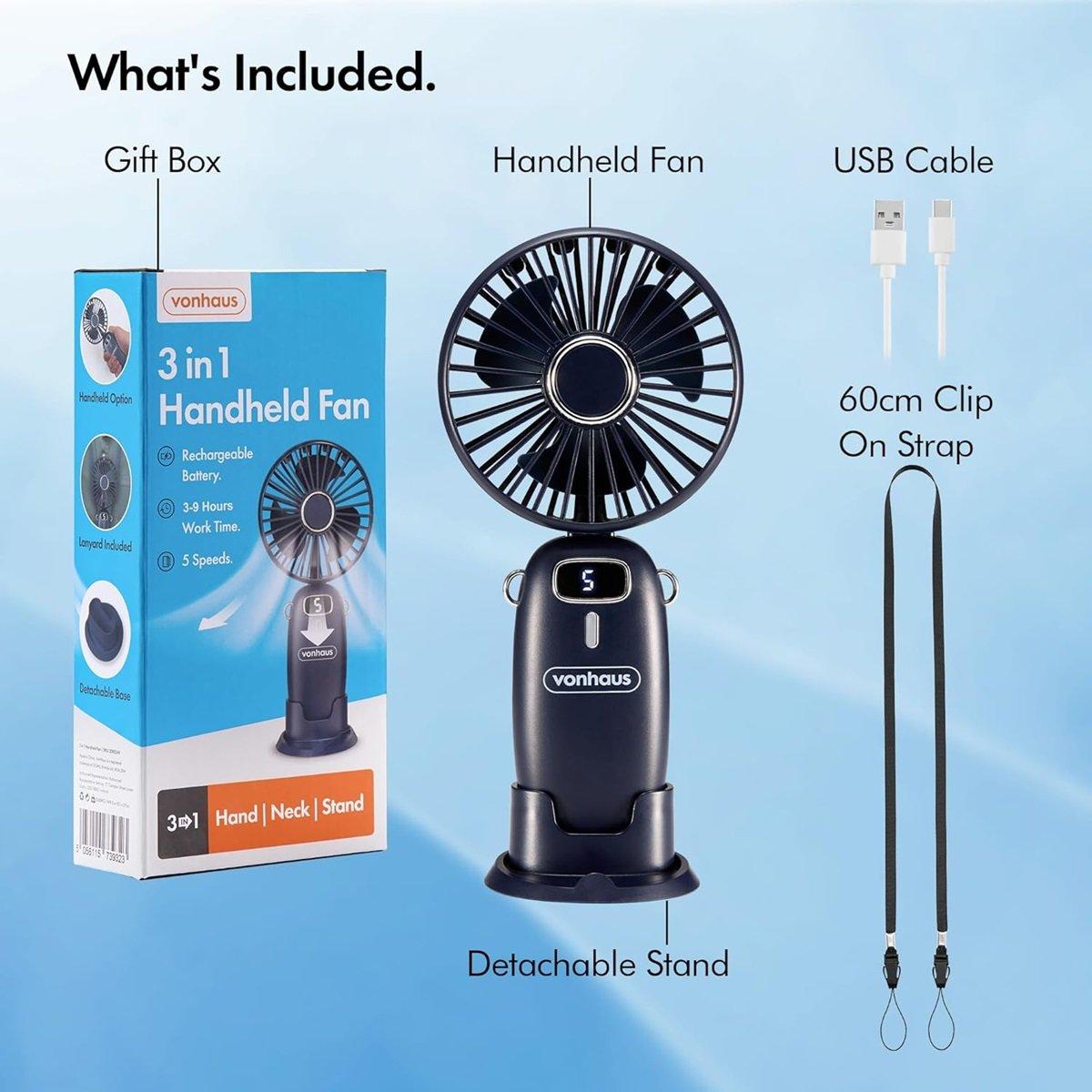 Blue - VonHaus - Rechargeable Handheld Fan - 6