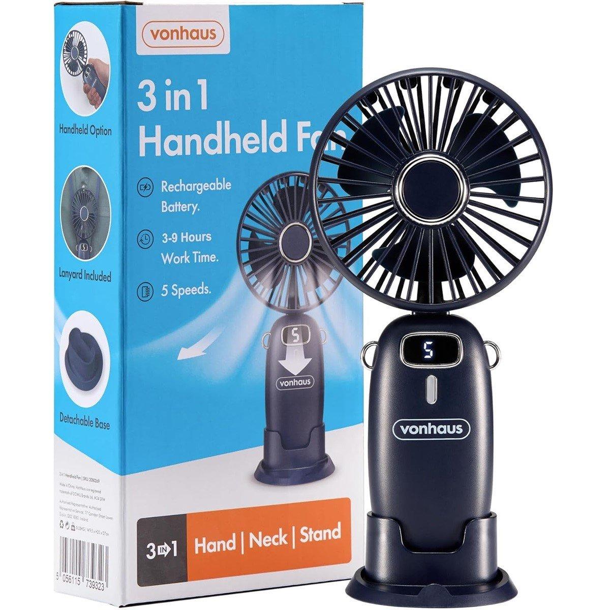 Blue - VonHaus - Rechargeable Handheld Fan - 8