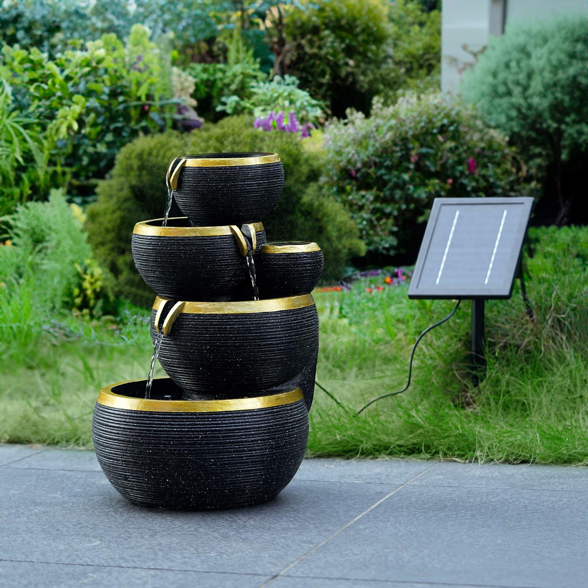 Black - Streetwize - Black and Gold Solar Water Feature With Battery Ba - 1