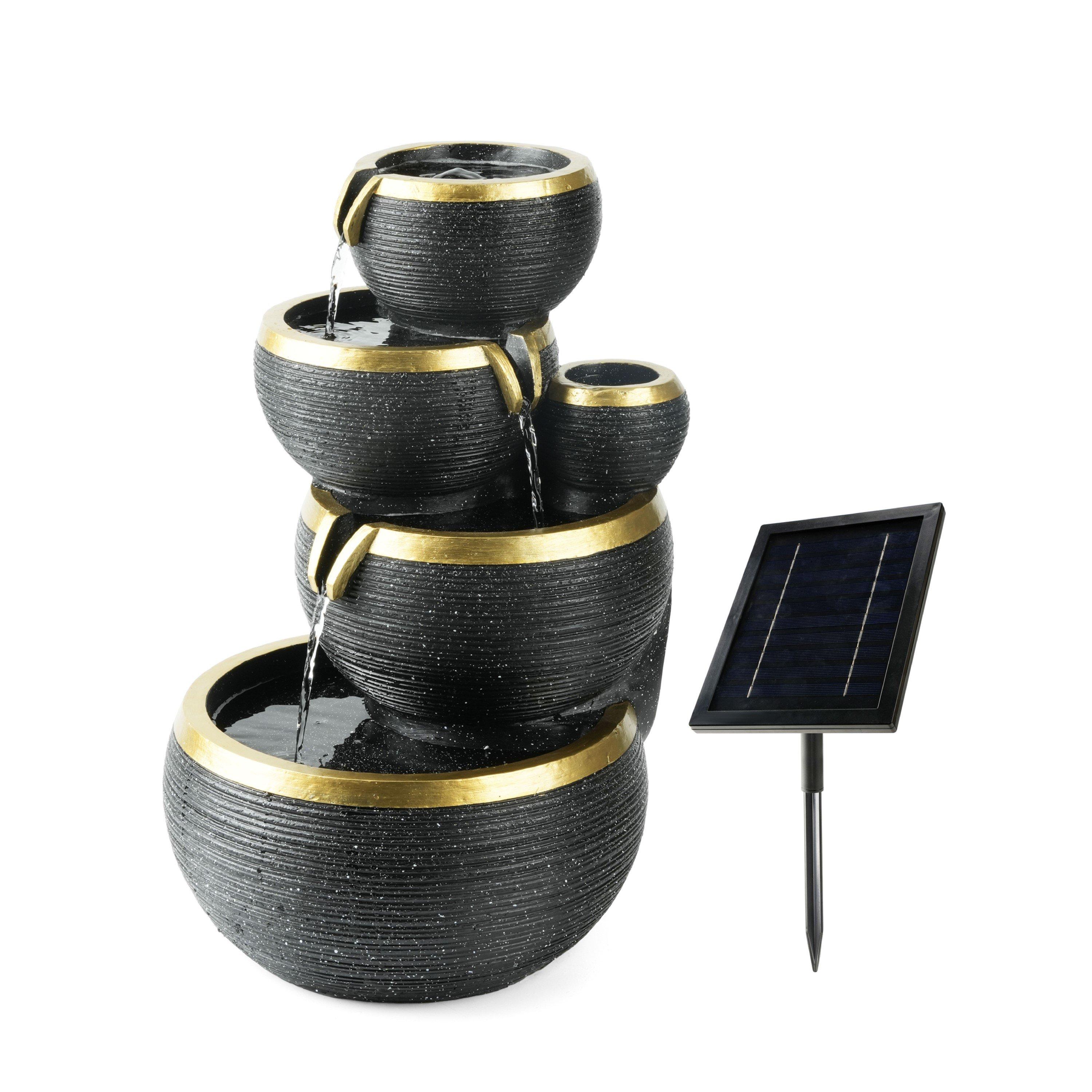 Black - Streetwize - Black and Gold Solar Water Feature With Battery Ba - 2