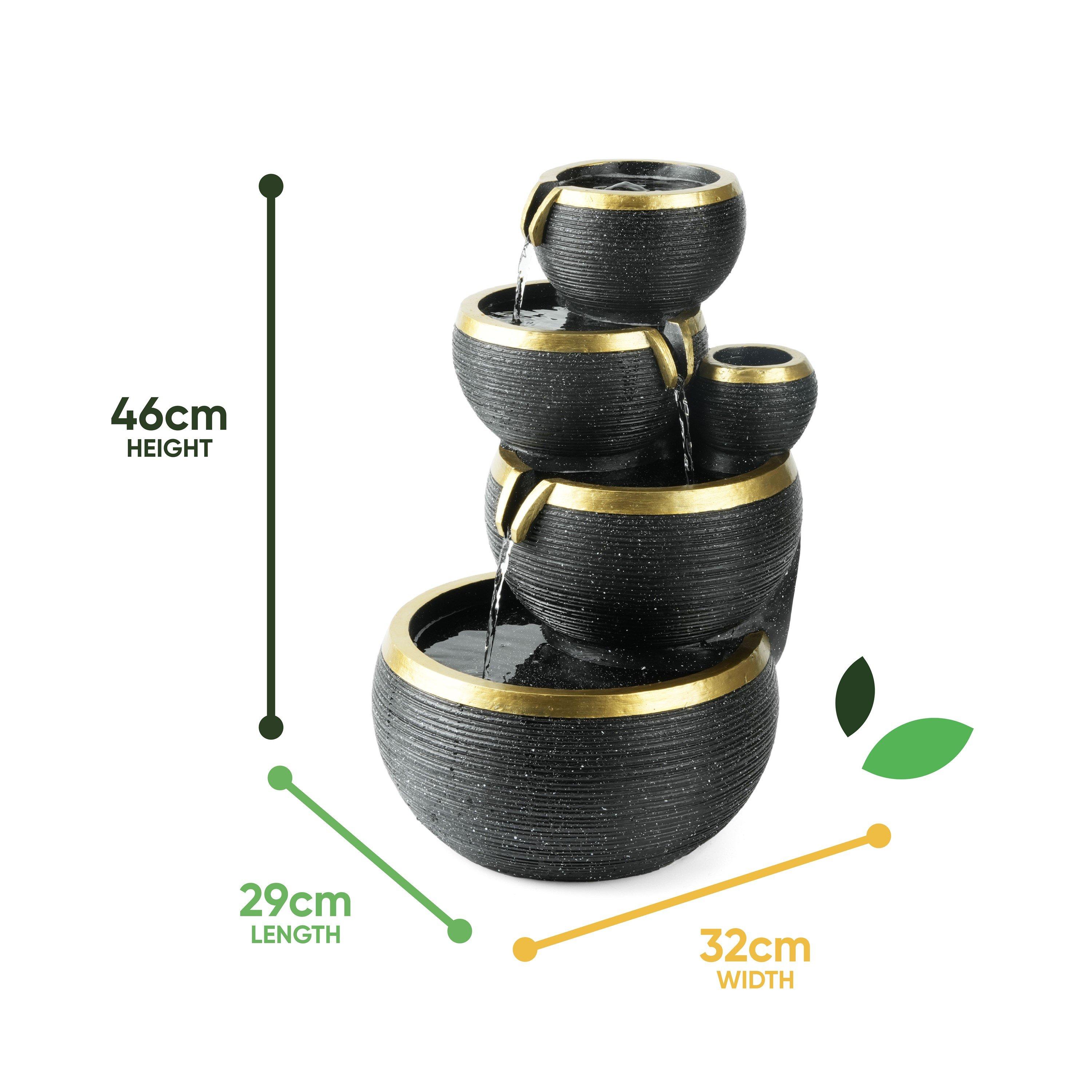 Black - Streetwize - Black and Gold Solar Water Feature With Battery Ba - 3