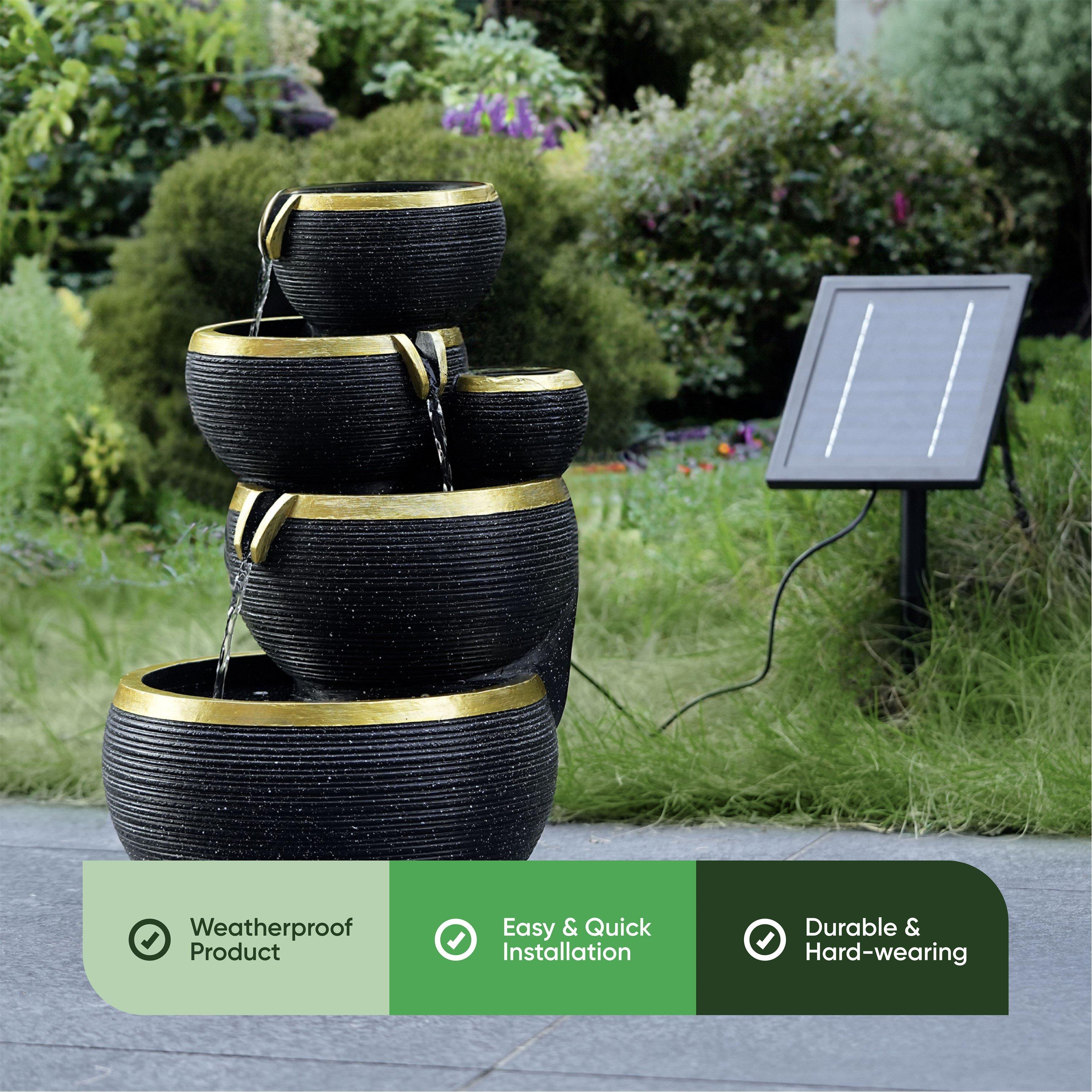 Black - Streetwize - Black and Gold Solar Water Feature With Battery Ba - 4
