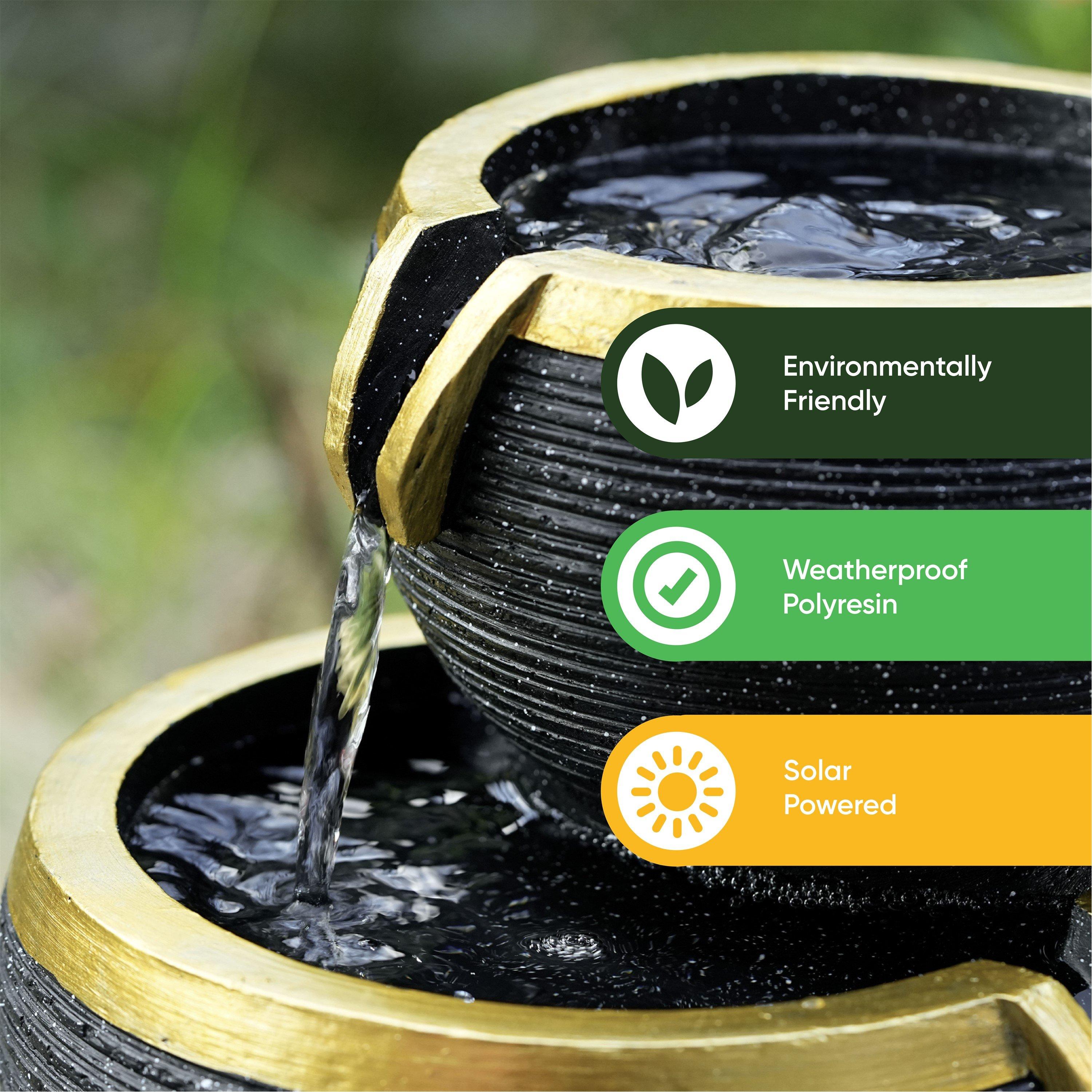 Black - Streetwize - Black and Gold Solar Water Feature With Battery Ba - 5
