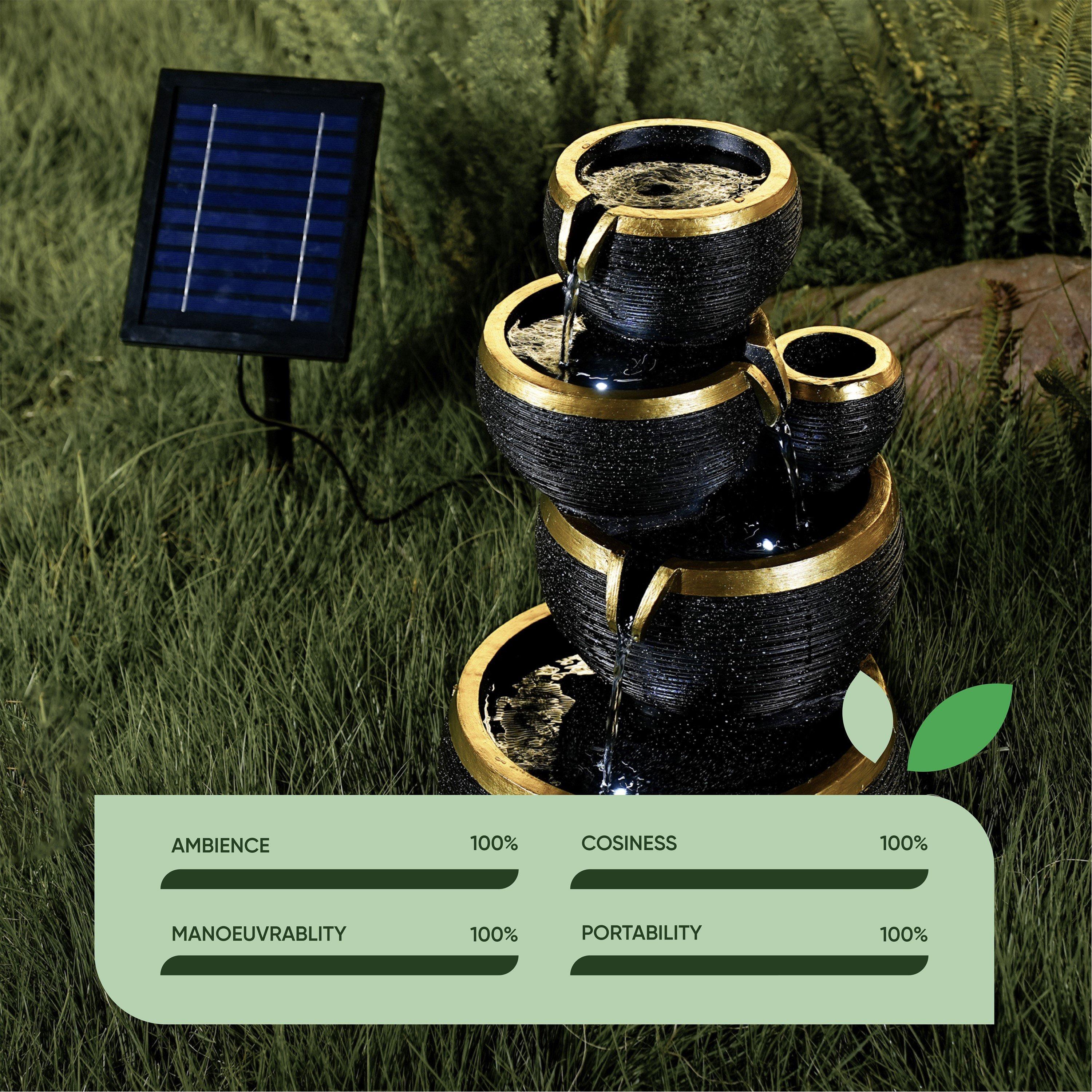 Black - Streetwize - Black and Gold Solar Water Feature With Battery Ba - 7