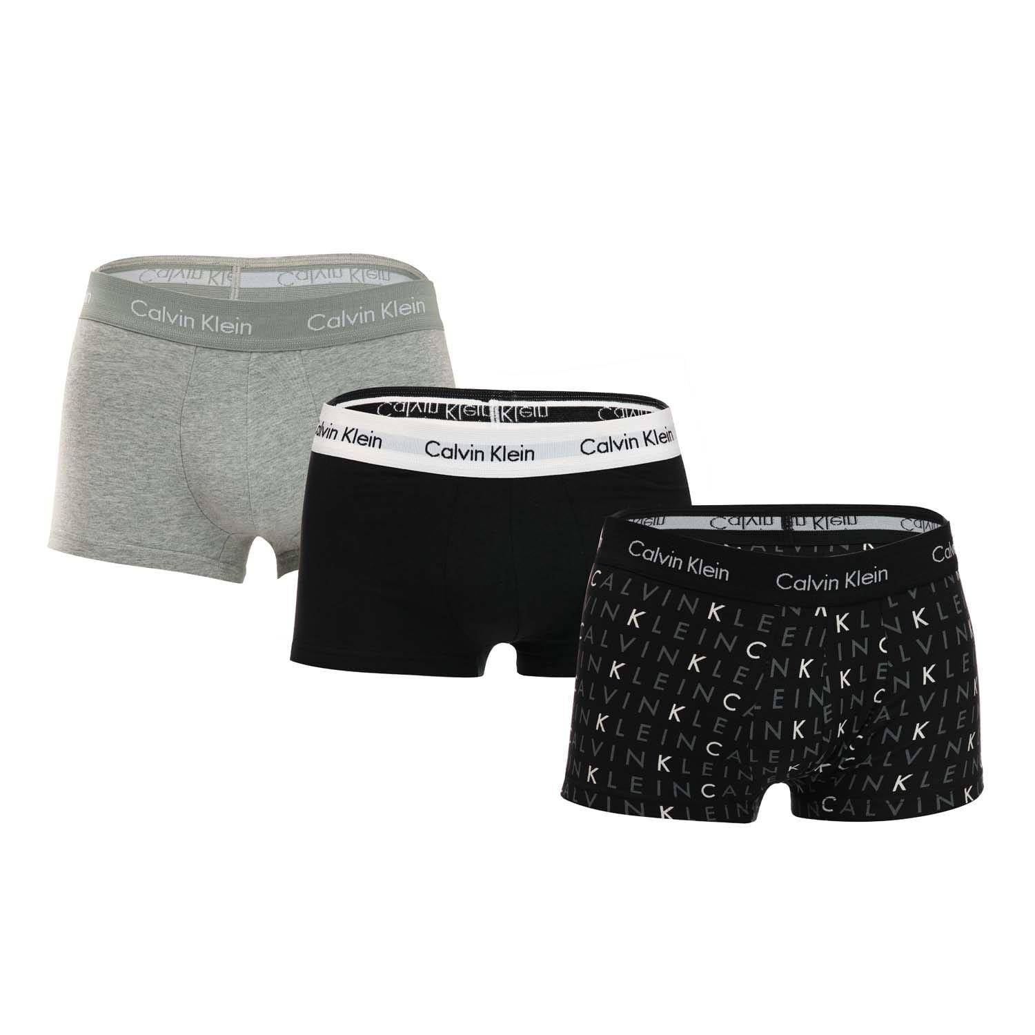 Black Grey - Calvin Klein - 3 Pack Low Rise Cotton Stretch Trunks - 1