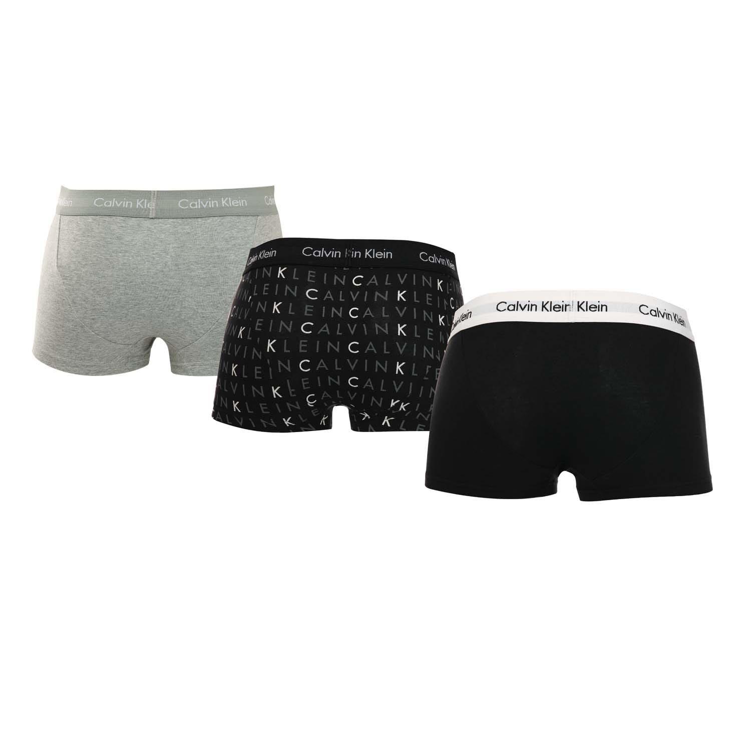 Black Grey - Calvin Klein - 3 Pack Low Rise Cotton Stretch Trunks - 2