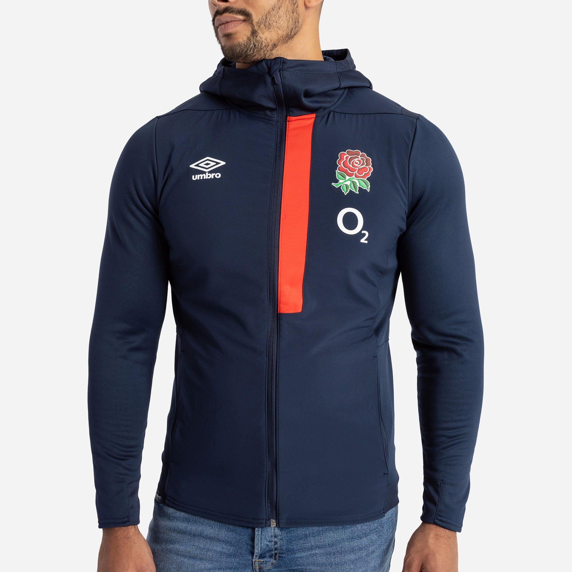 Azul-marinho/escarlate - Umbro - Men's England Rugby 2023 Long Sleeve Hooded Jacket - 1