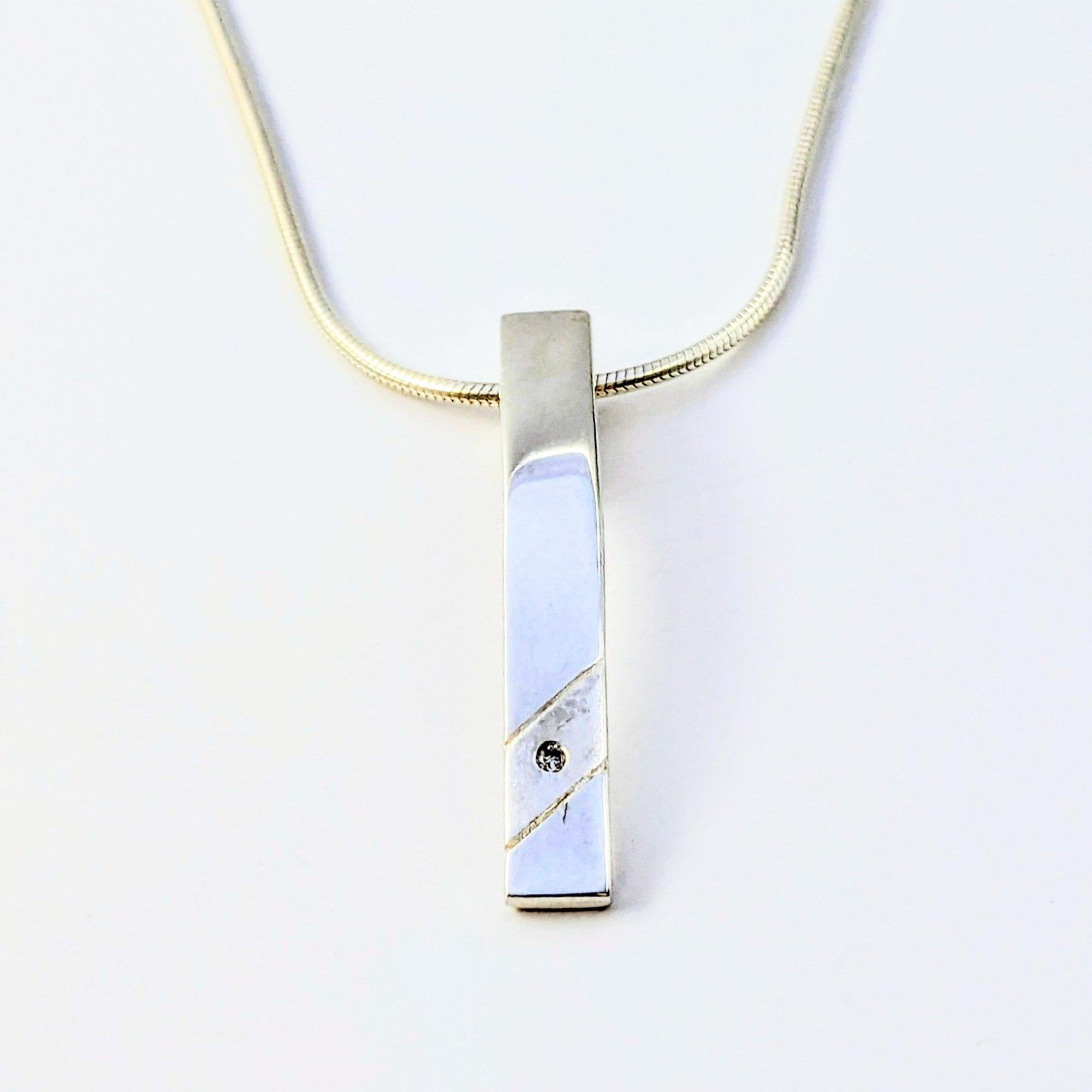 Silver - Espree - Espree Silver bar pendant set with a diamond