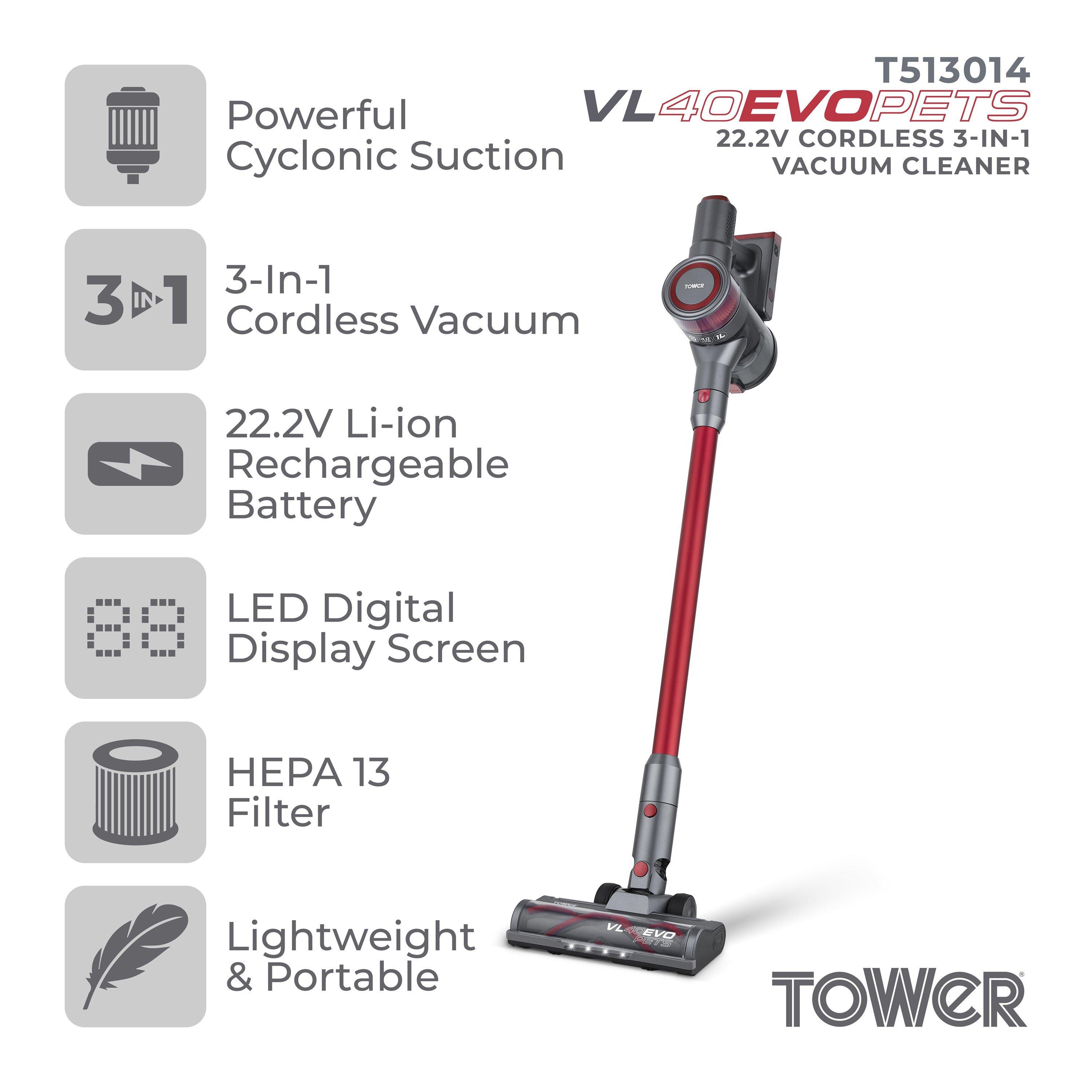 Red - Tower - VL40 EVO Pets 22.2V Cordless Vac 3-IN-1 - 2
