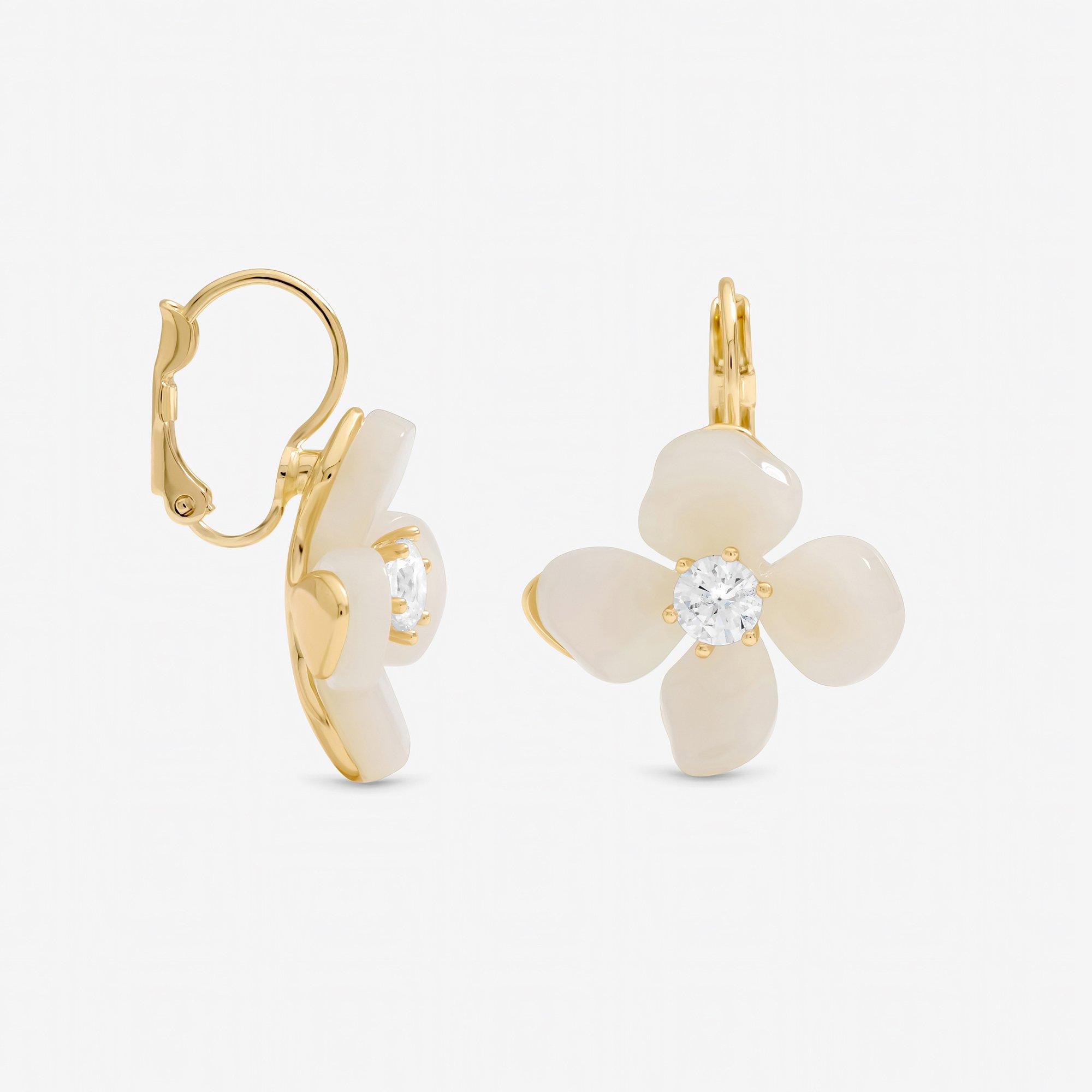 Gold - Jon Richard - Gold Plated Resin Flower Drop Earrings