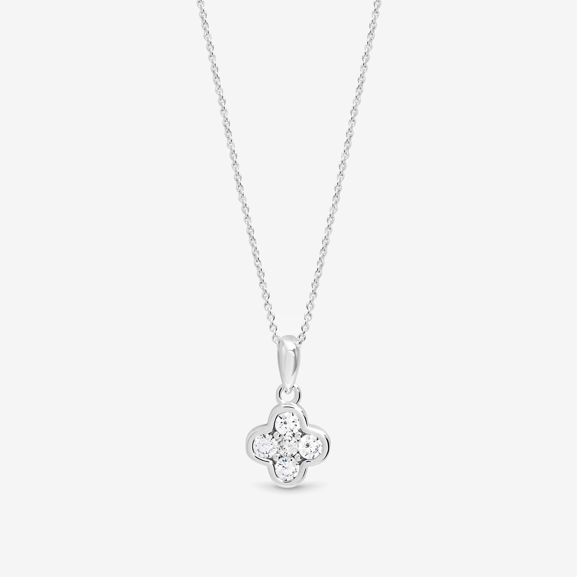 Simply Women's Sterling 925 Cz Clover Pendant - Gift Pouch Silver