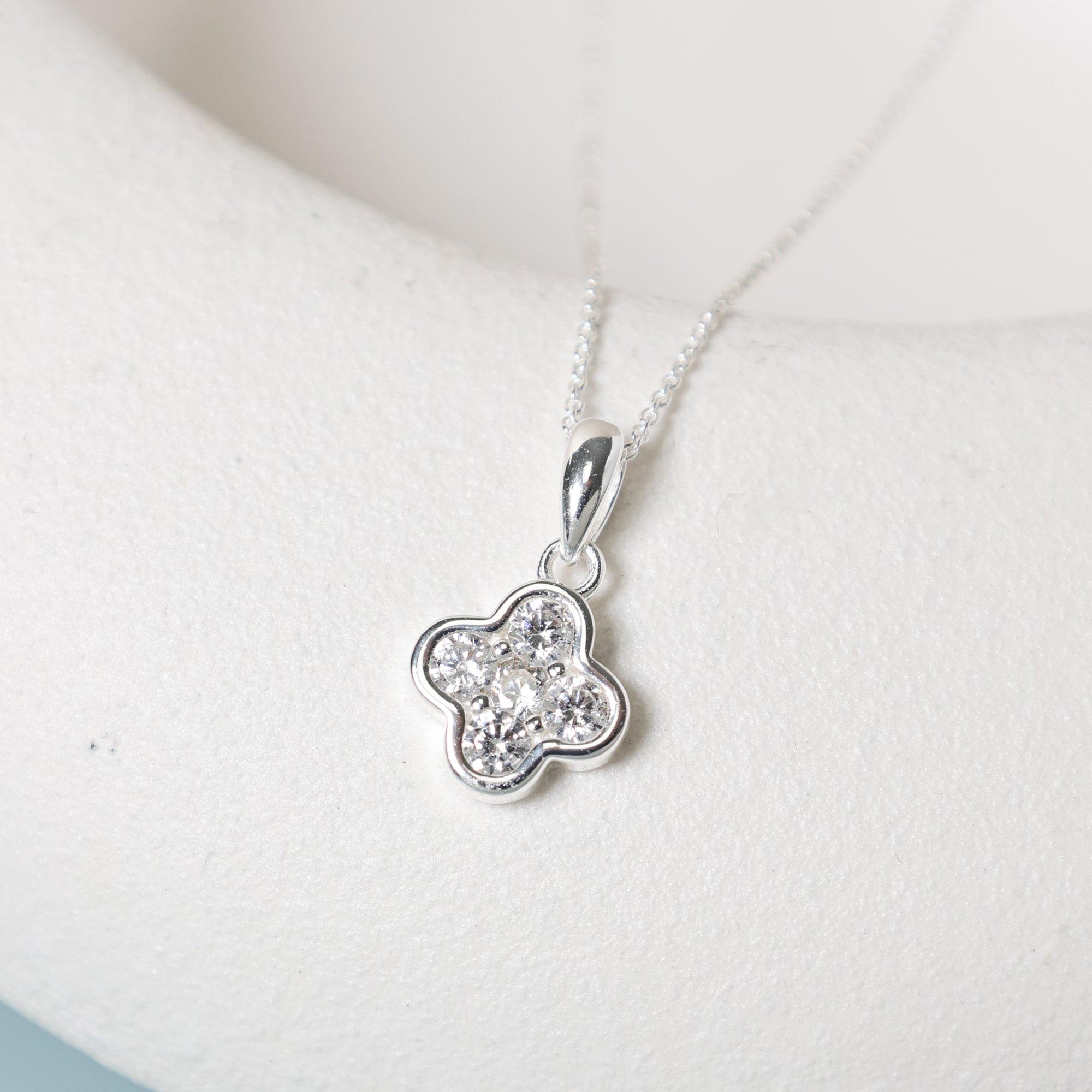 Silver - Simply Silver - Sterling Silver 925 CZ Clover Pendant - Gift Pouch - 3
