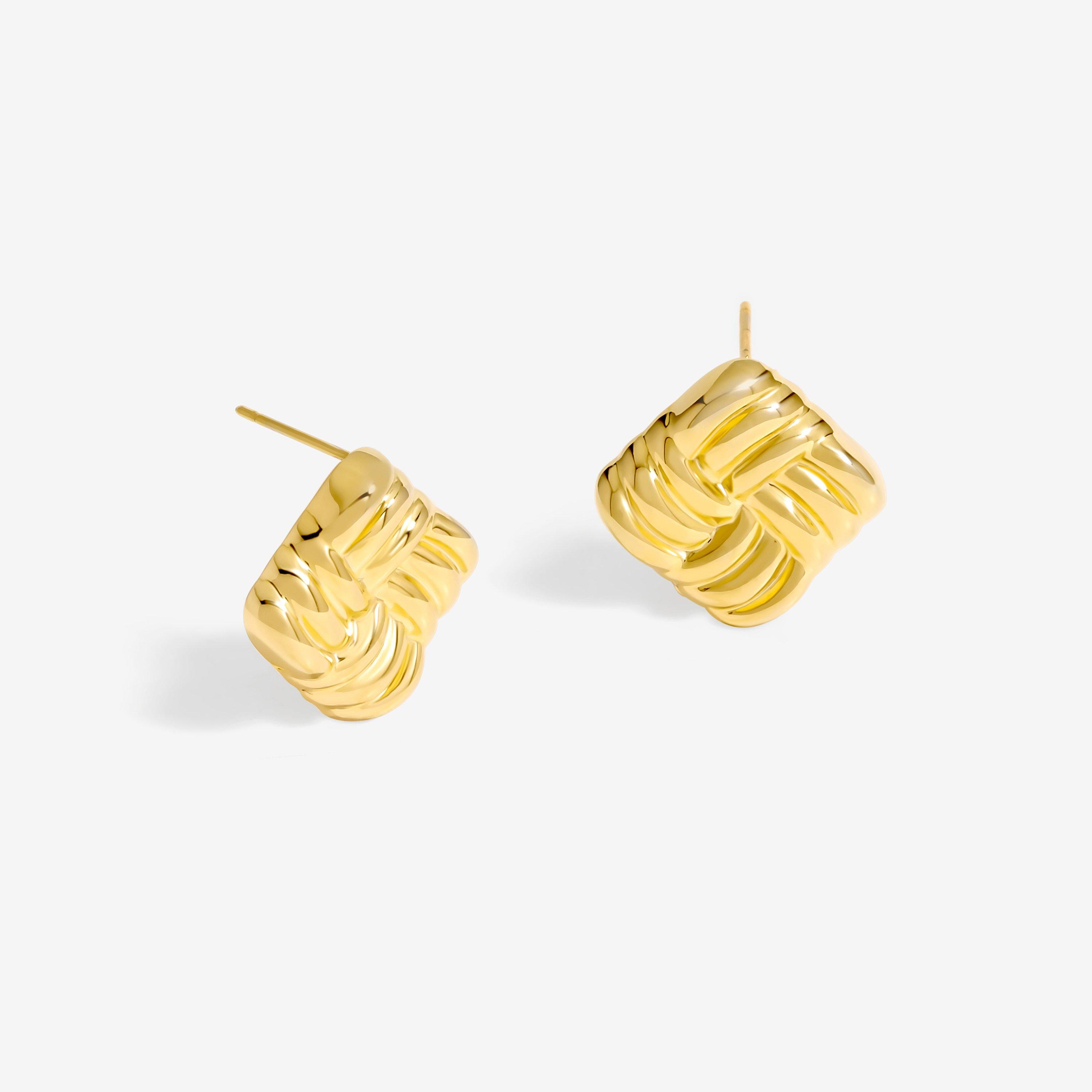 Gold - Jon Richard - Gold Plated Square Ridge Earrings