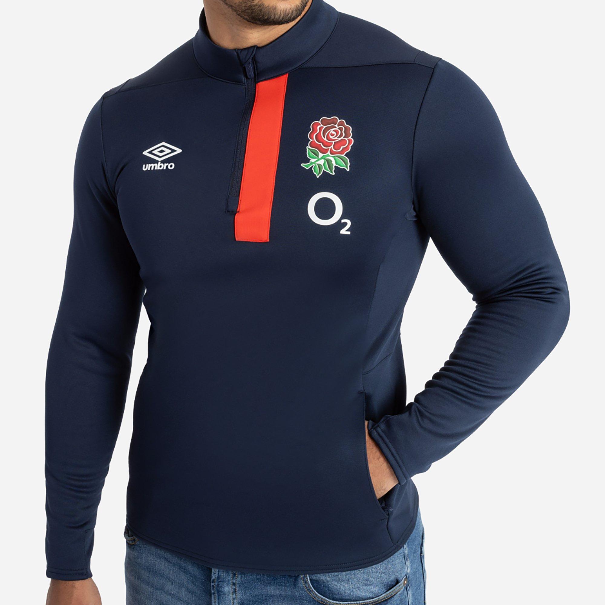 Nvy Blzr/Scrlt - Tamno plava jakna / Scarlet - Umbro - England Rugby Half Zip Fleece Top 2023 2024 Adults - 4