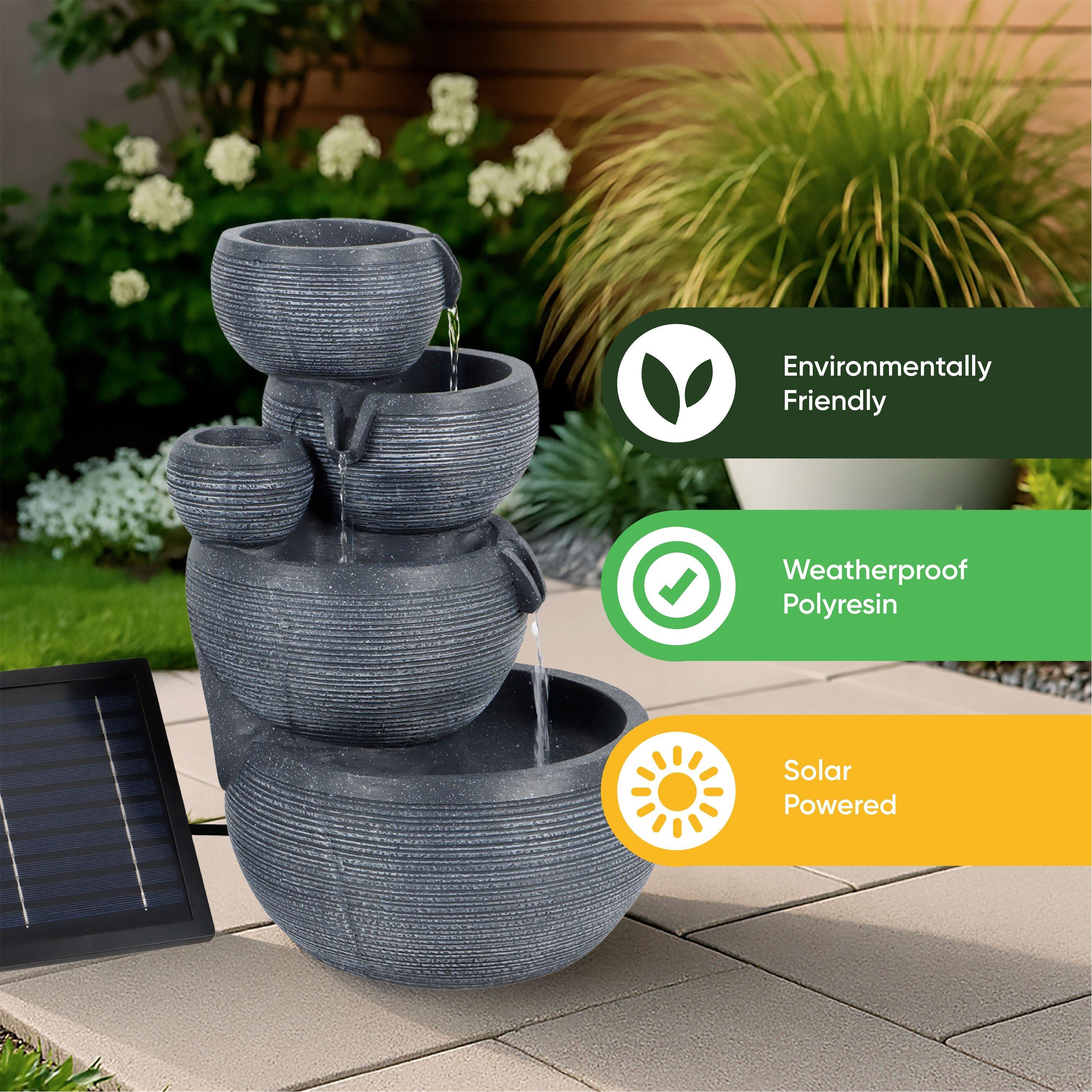 Black - Streetwize - Cascading Solar Water Feature With Battery Back-up - 5