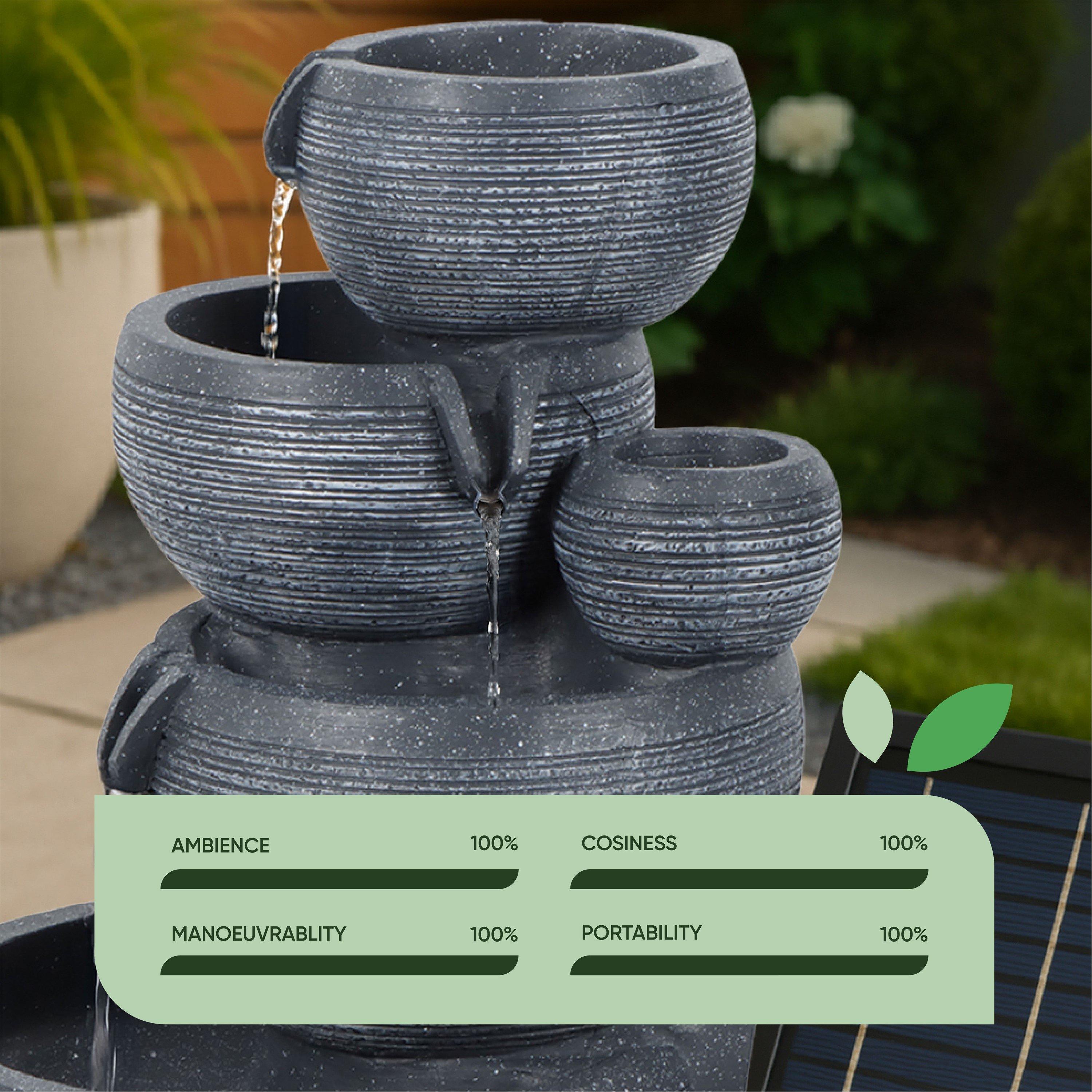 Black - Streetwize - Cascading Solar Water Feature With Battery Back-up - 7