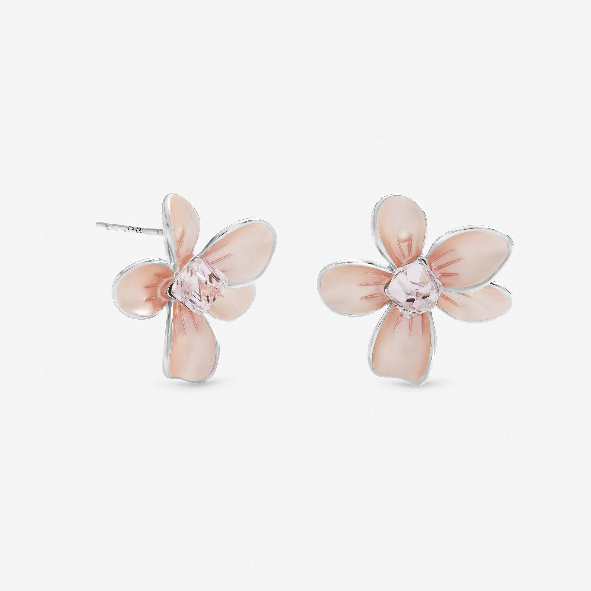 Silver - Jon Richard - Silver Plated Blush Pink Flower Earrings - 1
