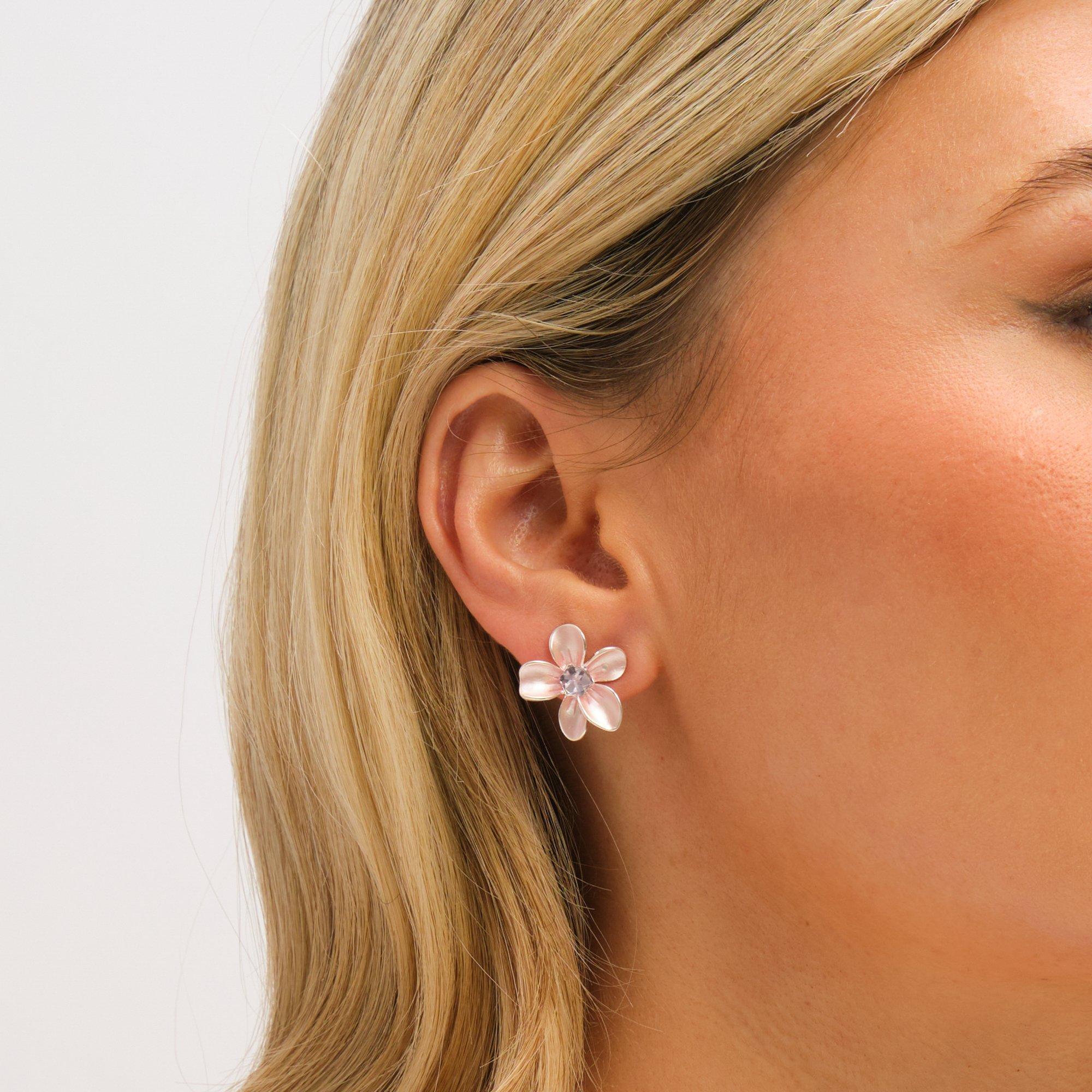 Silver - Jon Richard - Silver Plated Blush Pink Flower Earrings - 2