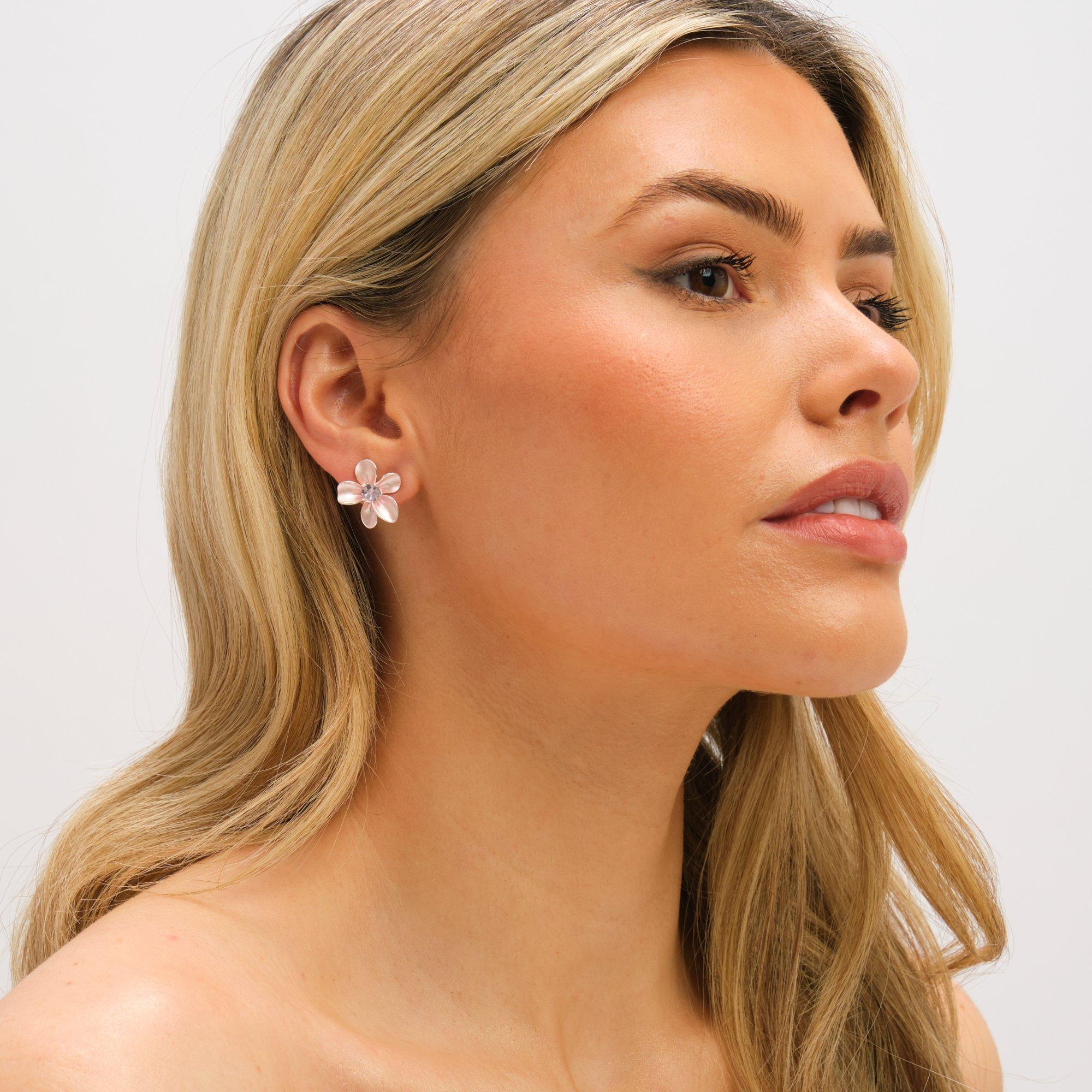 Silver - Jon Richard - Silver Plated Blush Pink Flower Earrings - 3