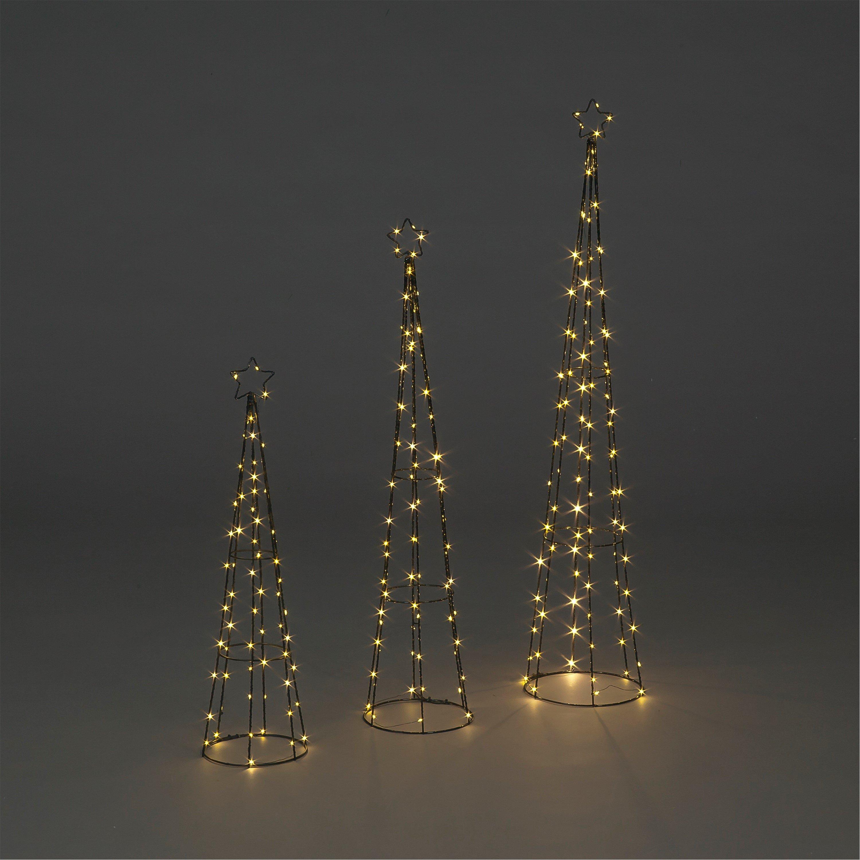 White - Snowtime - Set of 3 LED Lit Iron Cone Towers