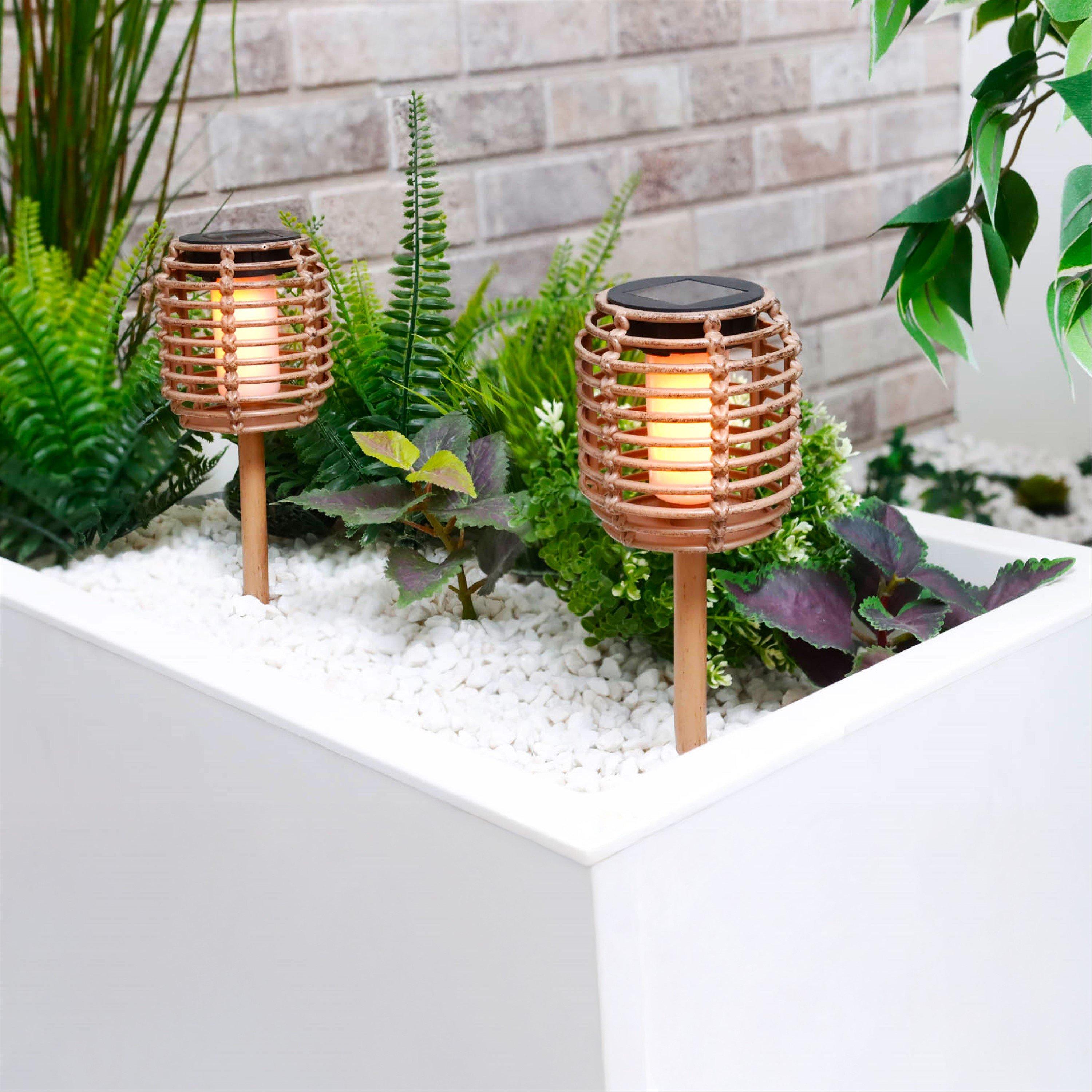Streetwize  Pack Of 2 Solar Rattan Effect Stake Light - Brown - Pack of 2