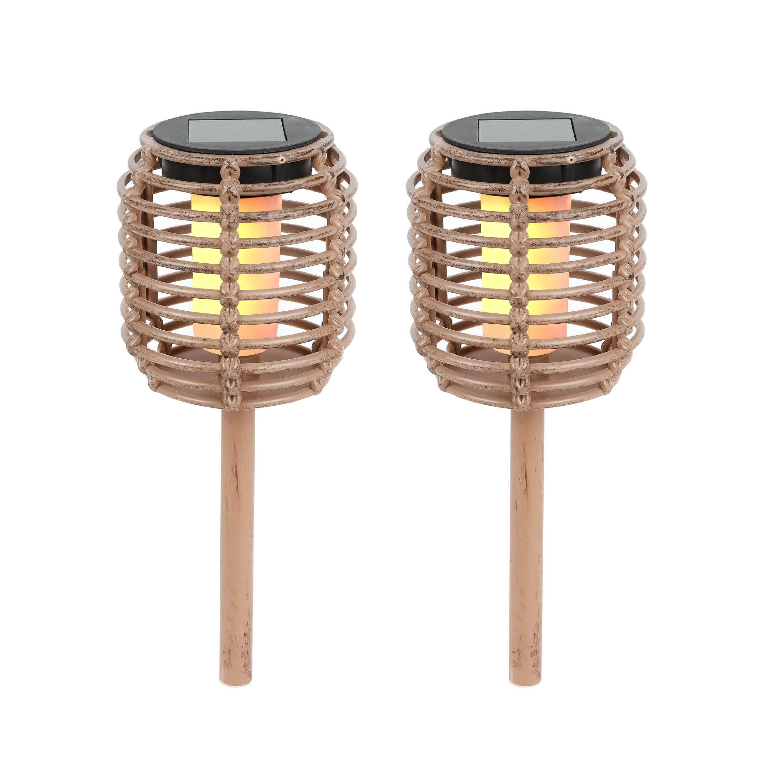Brown - Streetwize - Pack of 2 Solar Rattan Effect Stake Light - 2