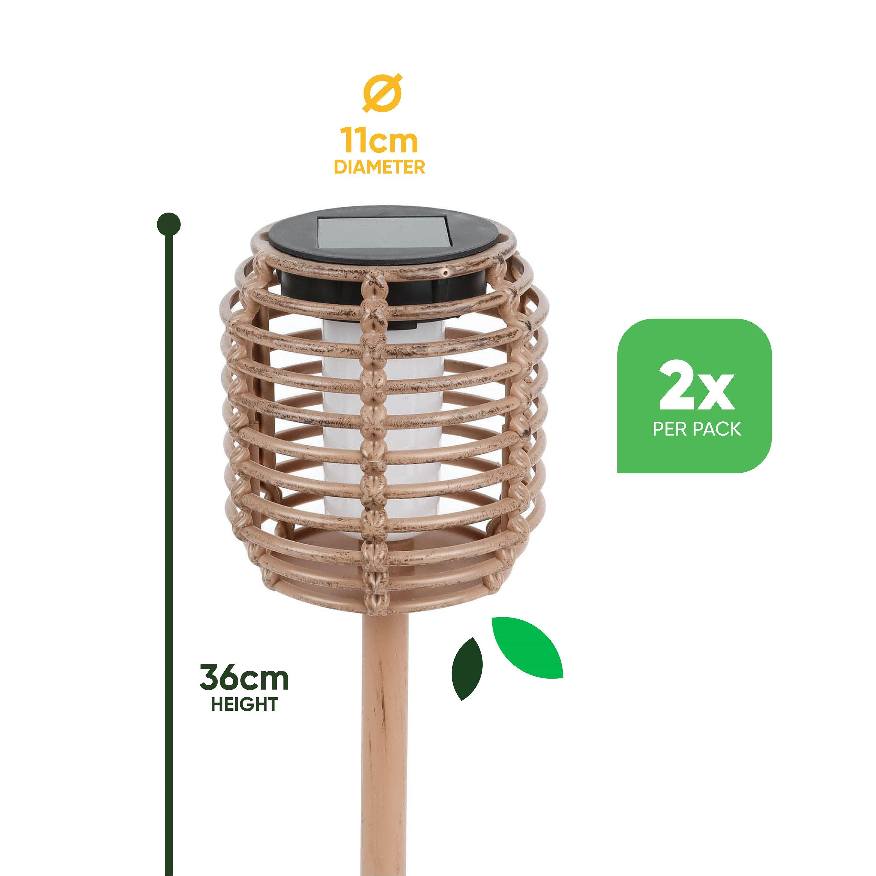 Brown - Streetwize - Pack of 2 Solar Rattan Effect Stake Light - 3