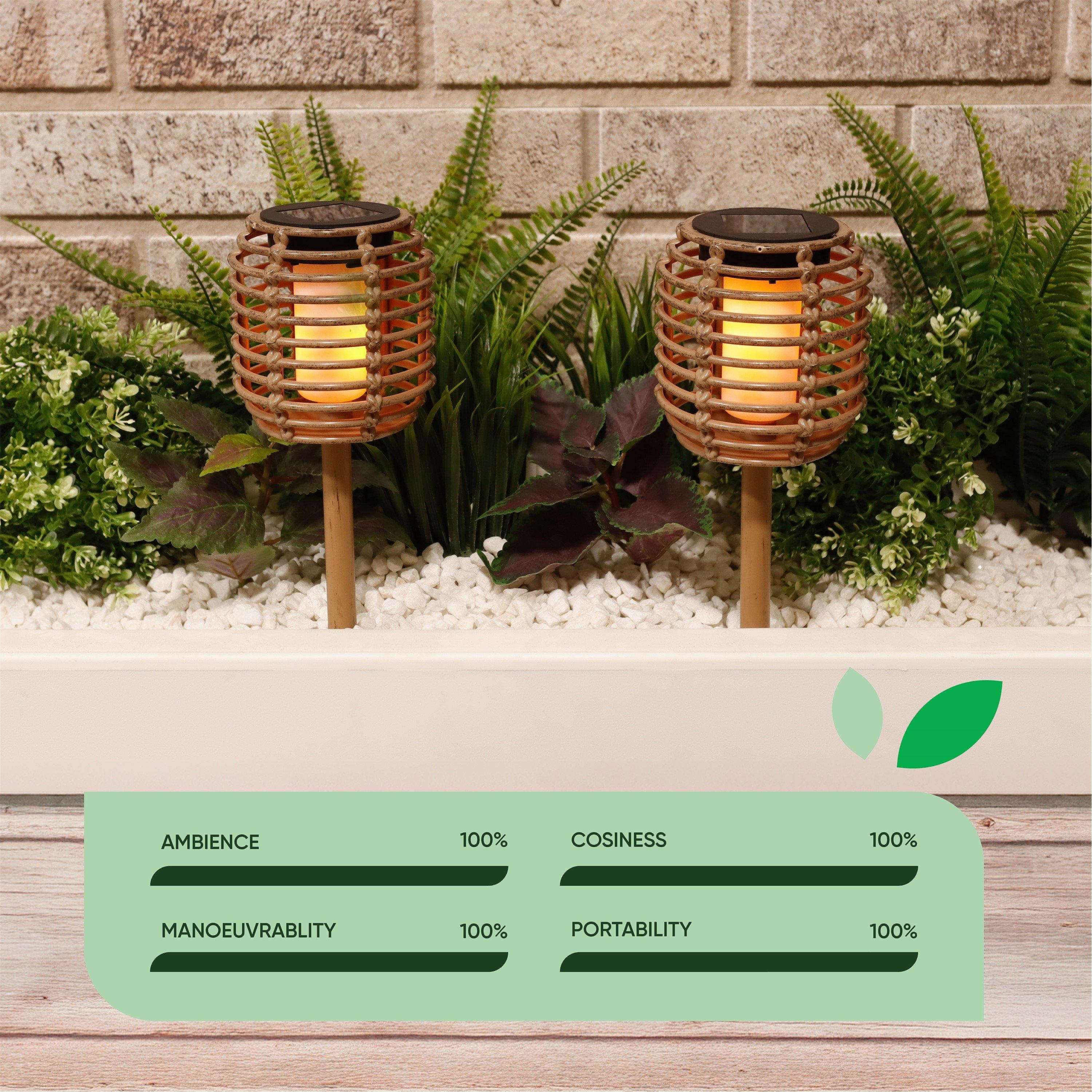 Brown - Streetwize - Pack of 2 Solar Rattan Effect Stake Light - 6