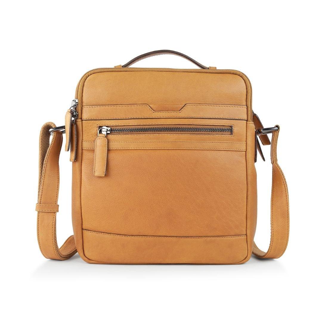 Primehide Leather  Crossbody Bag With Top Handle And Shoulder Strap - Cognac - 27 x 23