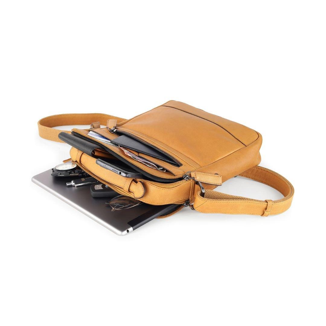 Cognac - PRIMEHIDE Leather - Crossbody Bag with Top Handle and Shoulder Strap - 3