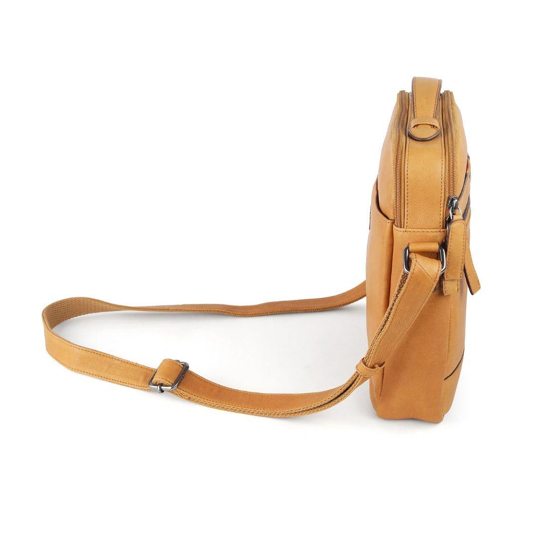 Cognac - PRIMEHIDE Leather - Crossbody Bag with Top Handle and Shoulder Strap - 4