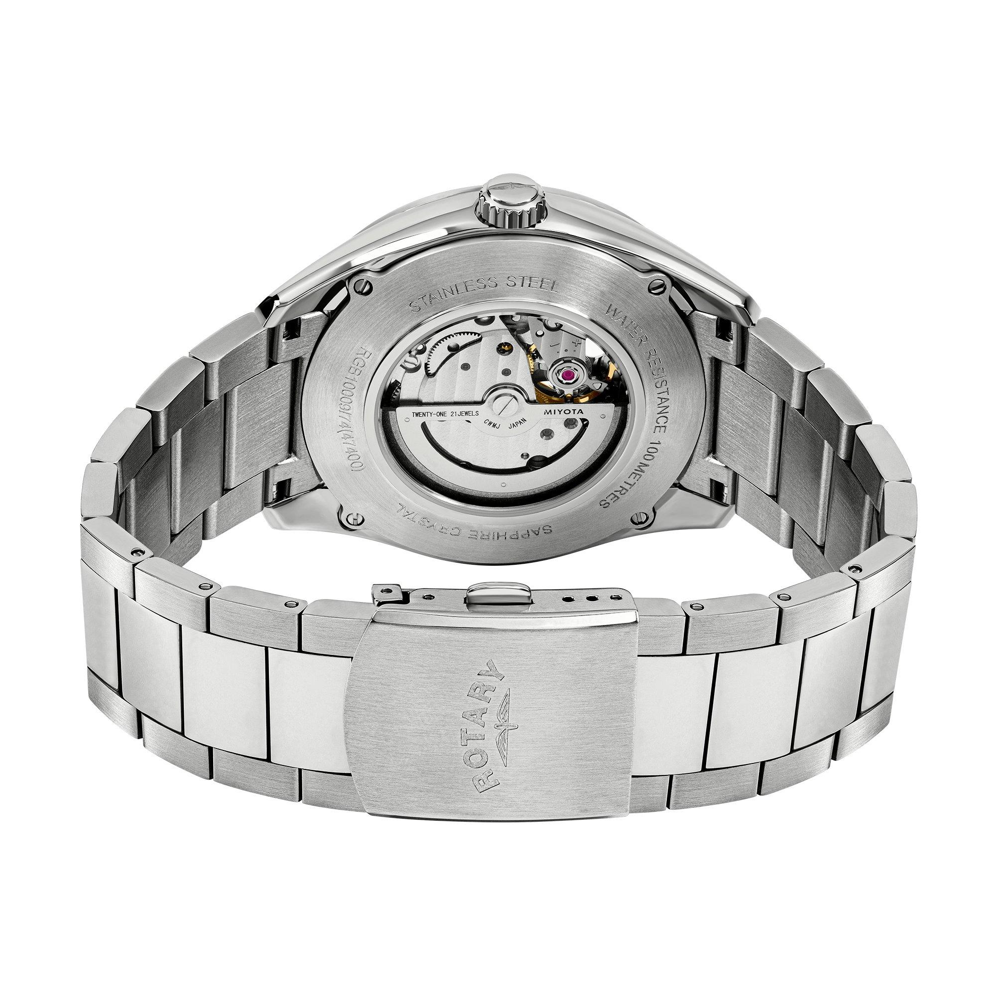 Silver - Rotary - Rotary Mens Seamatic Eclipse SS Bracelet Watch - 4