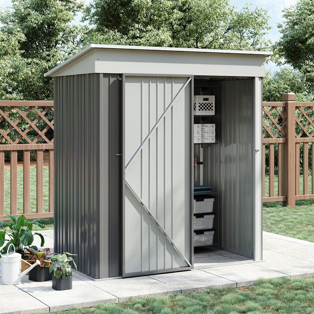 Grey - Breeins - Outdoor 5x3Fts Metal Garden Storage Shed  Grey - 2