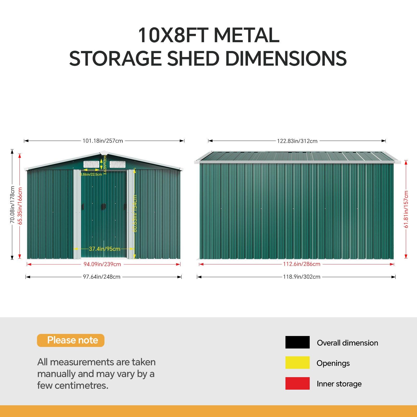 Green - Breeins - Outdoor 10x8Fts Metal Storage Shed Green - 6